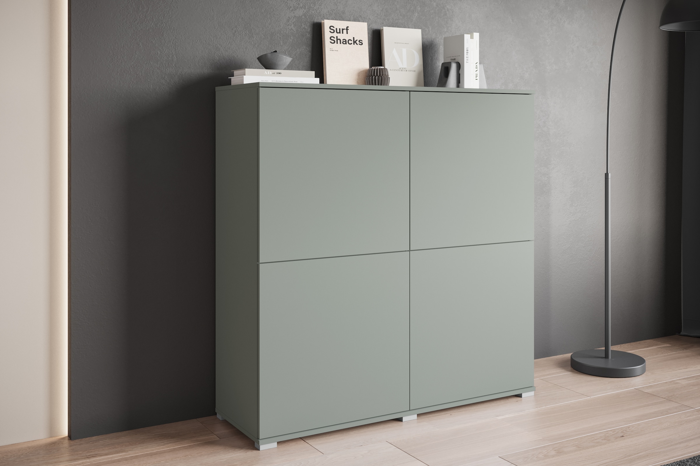 INOSIGN Highboard »Kenia, moderne grifflose Hochkommode mit 4 Türen, Breite 120 cm«, (1 St.), Push-to-Open-Fronten, höhenverstellbaren Einlegeböden