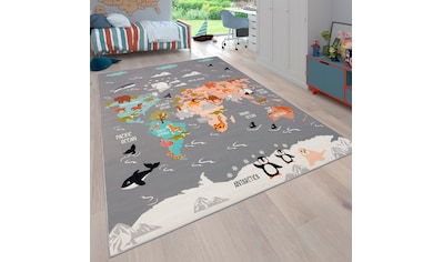 Kinderteppich »Bino 581«, rechteckig, Spielteppich, Motiv Weltkarte & Tiere, Kinderzimmer