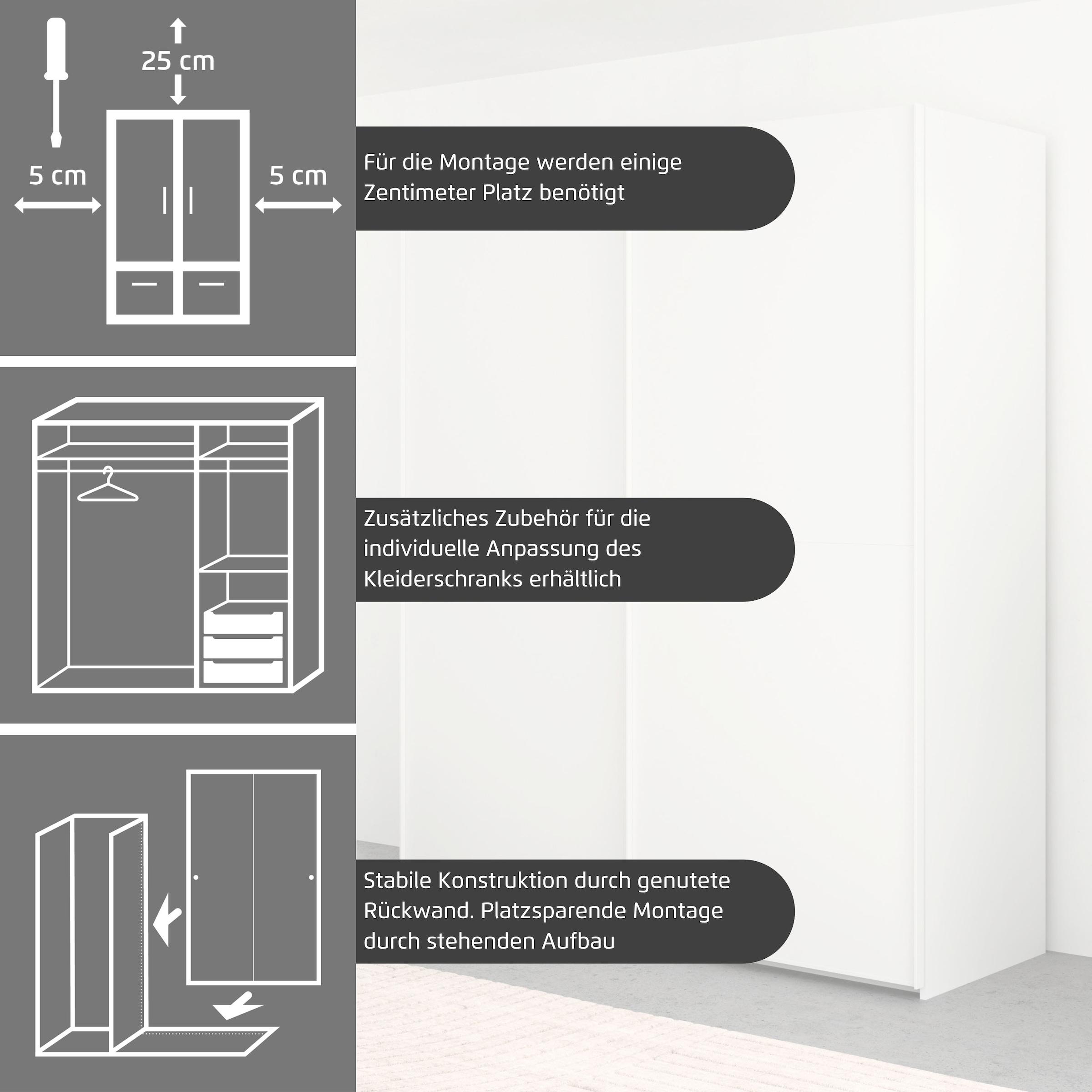 rauch Schwebetürenschrank »Kleiderschrank Schrank Garderobe Schlafzimmerschrank SCALE-DUO«, edle zweigeteilte Türen, Spiegel und 3 Zierleisten MADE IN GERMANY