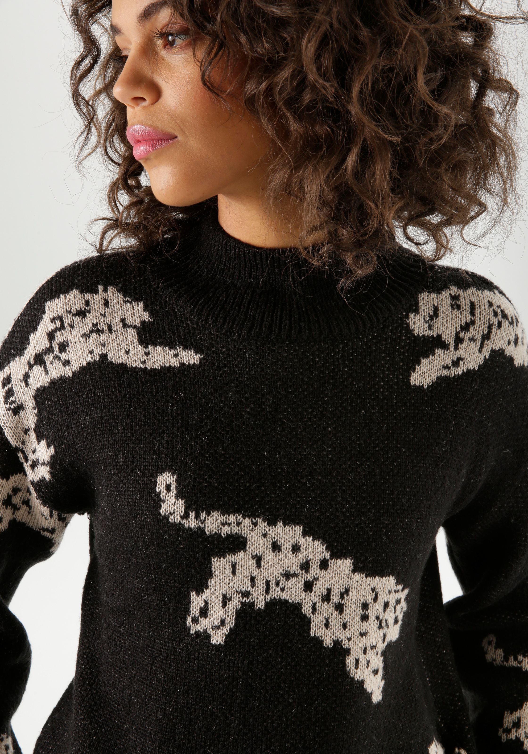 Aniston CASUAL Strickpullover, mit eingestrickten Leoparden - NEUE KOLLEKTION