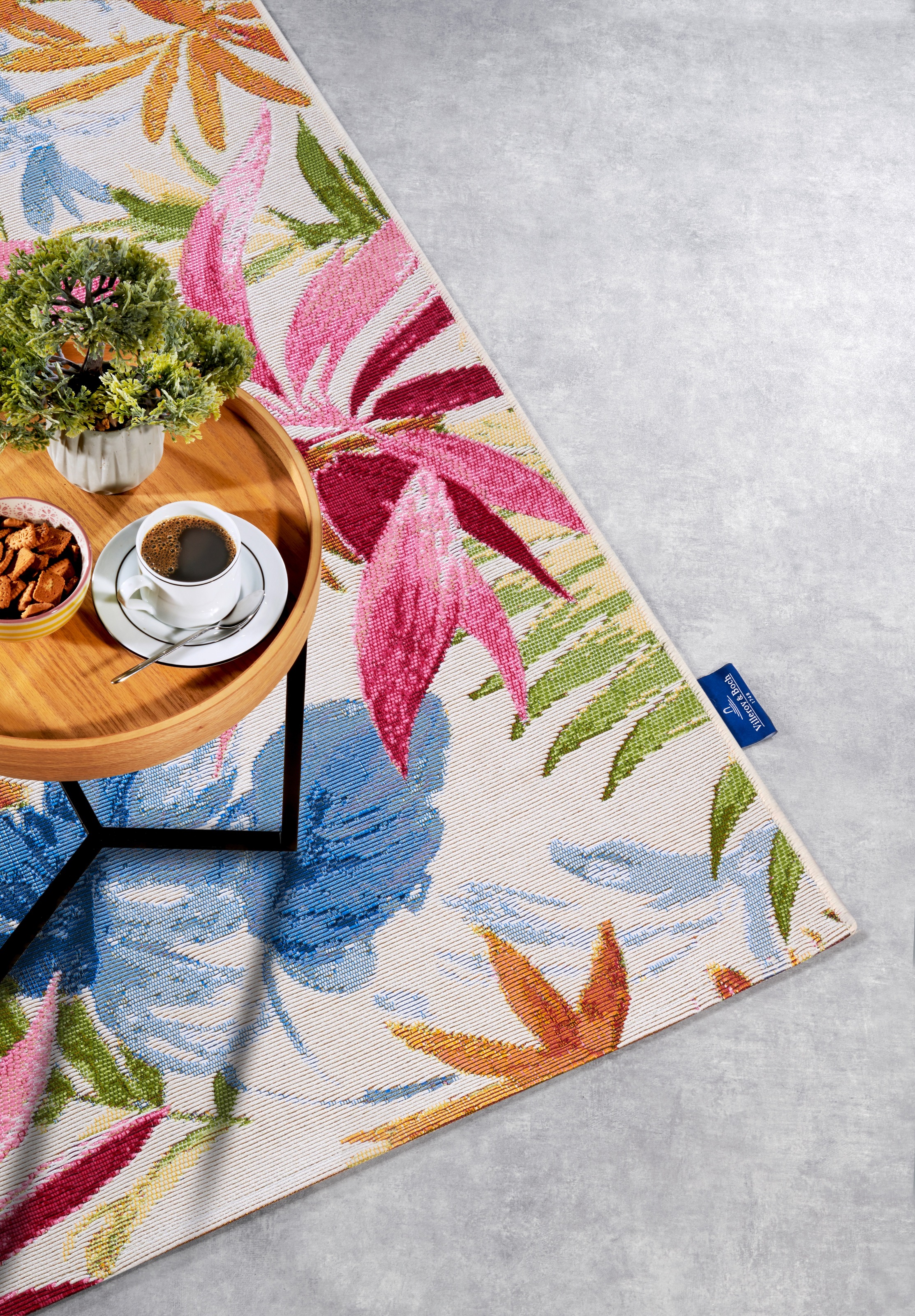 Villeroy & Boch Outdoorteppich »Victor«, rechteckig, 3 mm Höhe, Outdoor, Flachgewebe, wetterfest, Balkon, Garten, floral, Terrasse