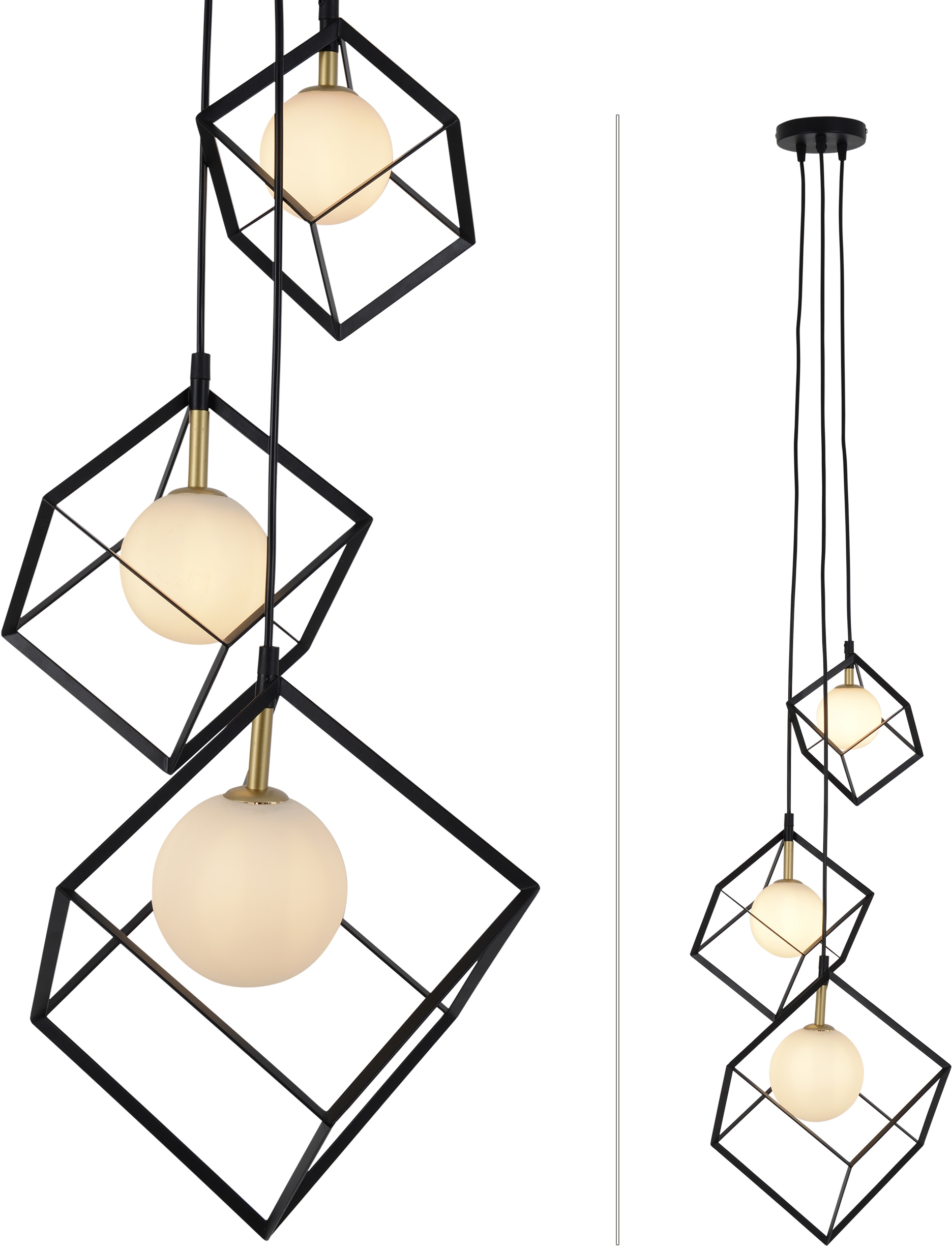 NÄVE Pendelleuchte "Carde", 3, 1 Stk., schwarz, Esszimmer, Leuchten, Pendelleuchte 3flg>>Cadre<<3x G9,Metall,Glas,schwarz,weiß,gold