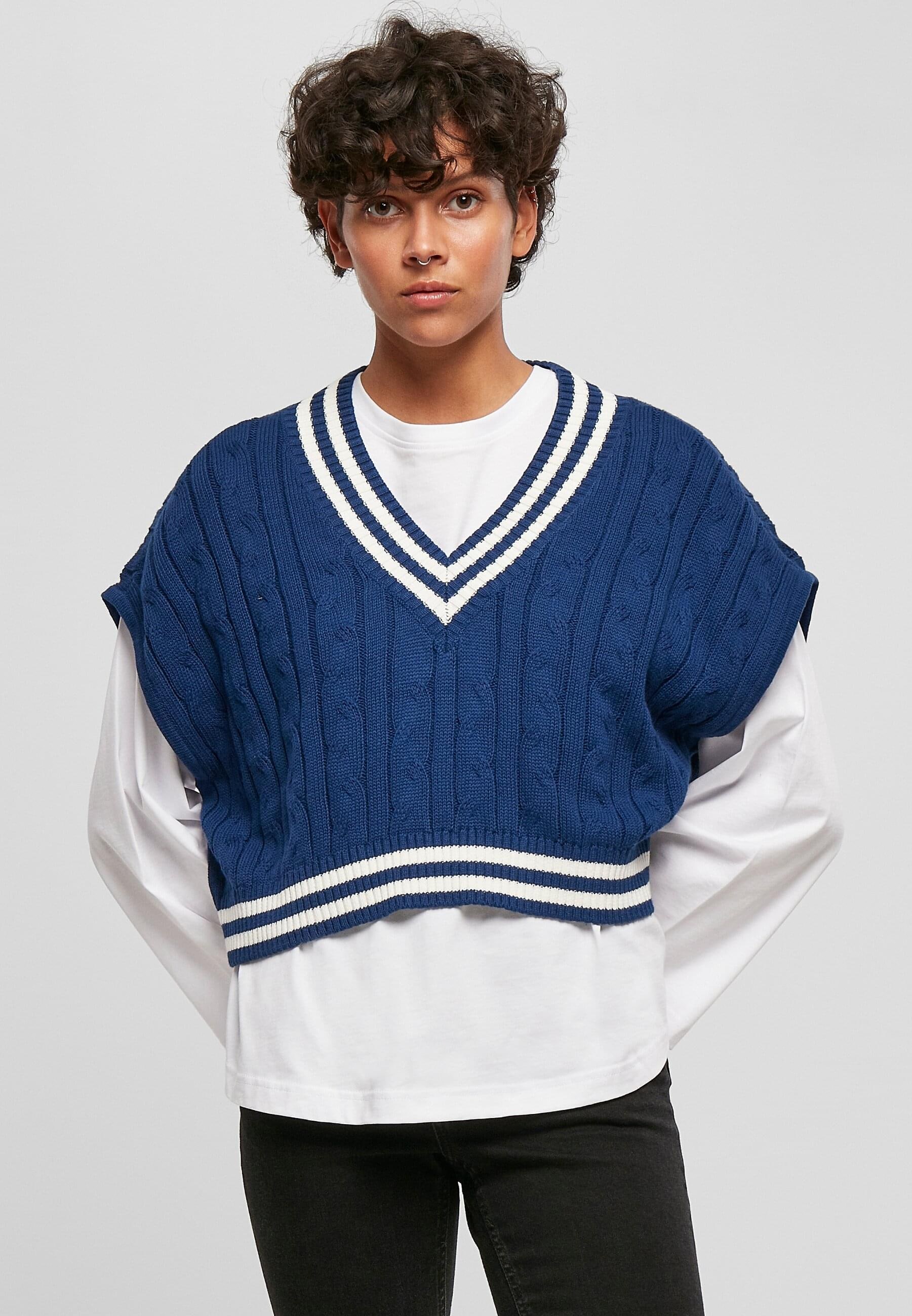 URBAN CLASSICS Rundhalspullover »Urban Classics Damen Ladies Cropped Knit College Slipover«, (1 tlg.)