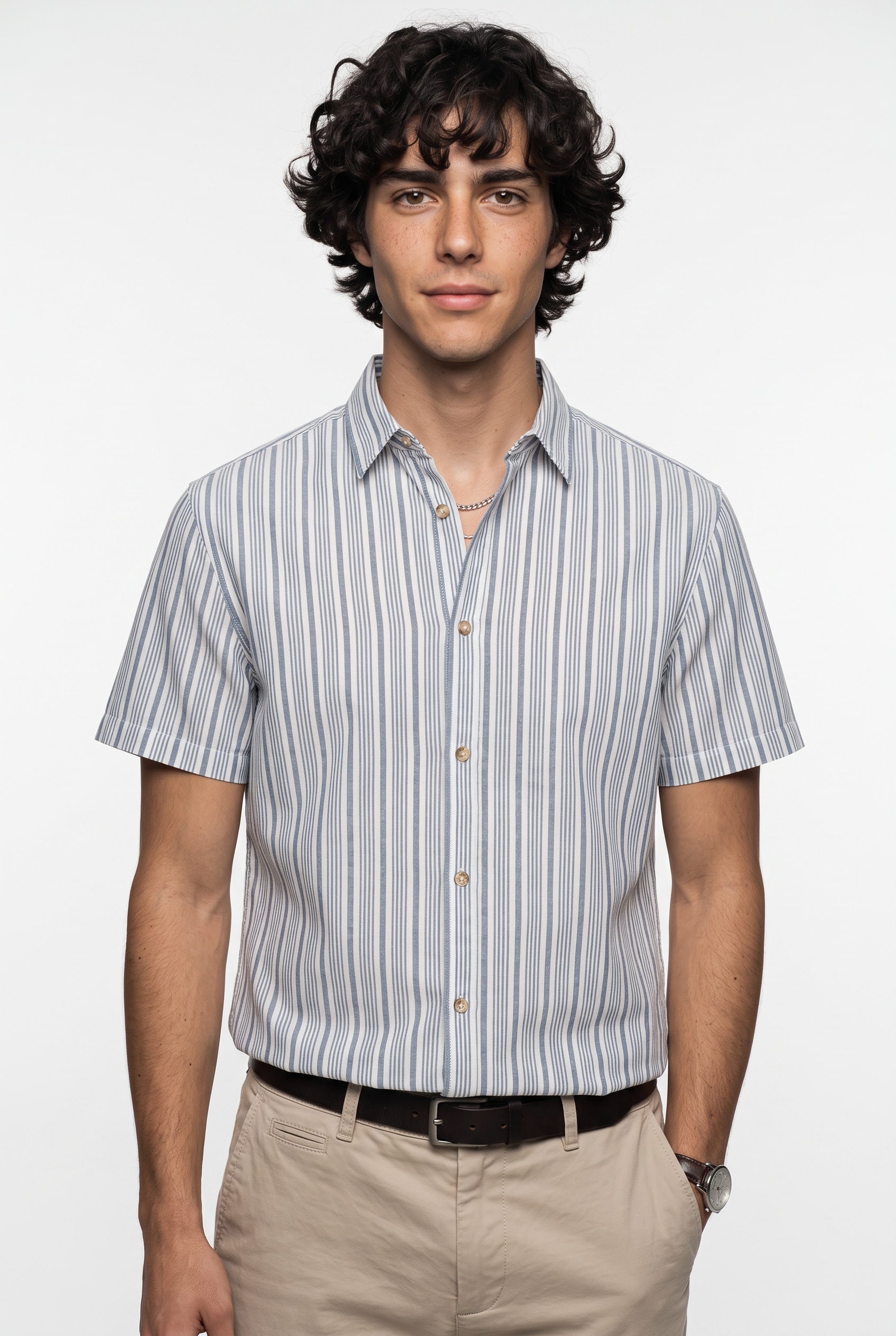 Jack & Jones JJCHAD Oxford Stripe Shirt SS Blue M 5