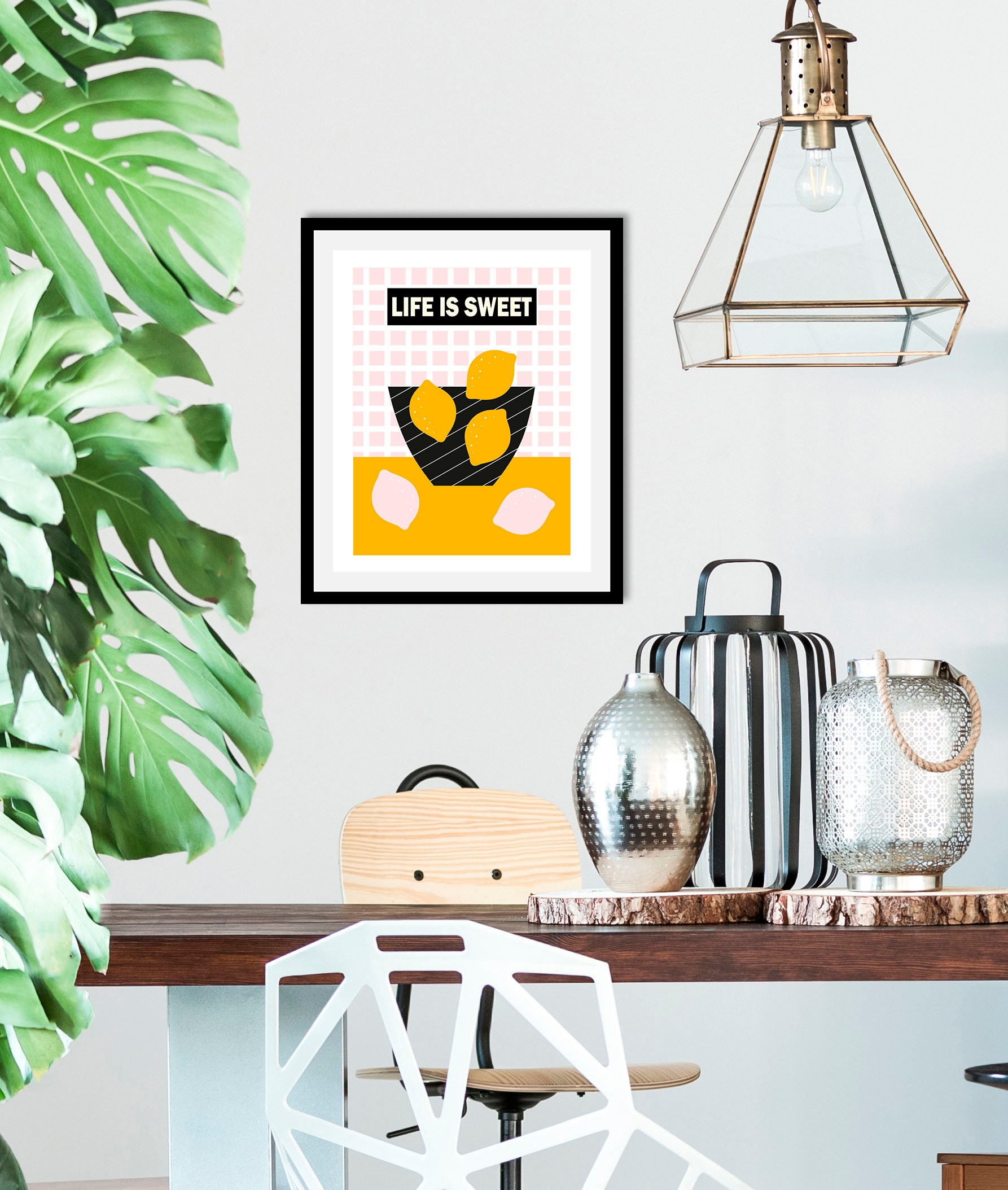 queence Bild "Life is sweet" Abstrakt Figuren Obst Obst Bilder Schriftzug 1 Stk. tlg. gerahmt