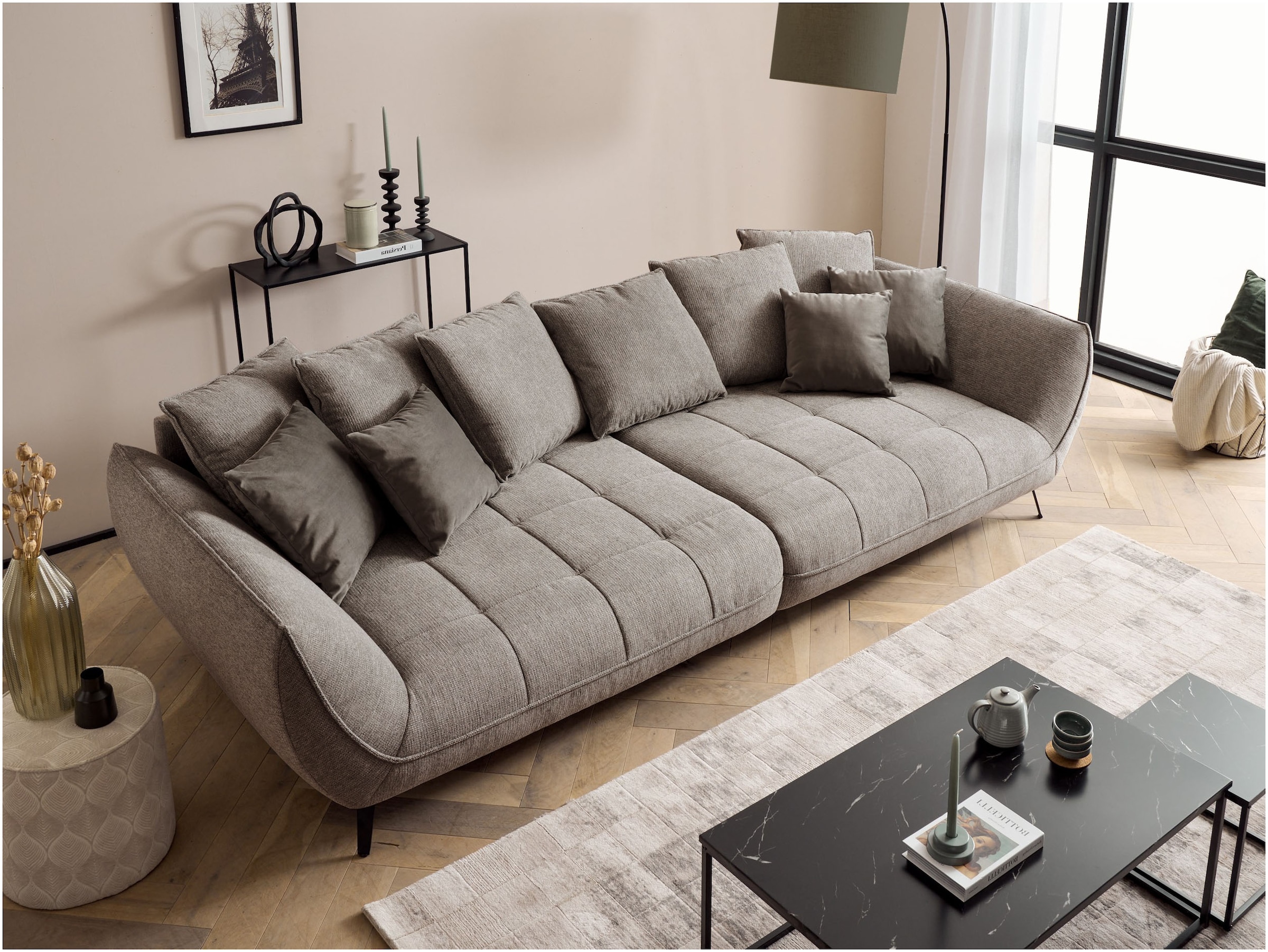 exxpo - sofa fashion Big-Sofa "Triton Mega Sofa,toller Sitzkomfort, Steppung im Sitz, Breite 311cm" inkl.10-teiliges Kissenset,gemütliches Megasofa,viel Platz zum Relaxen