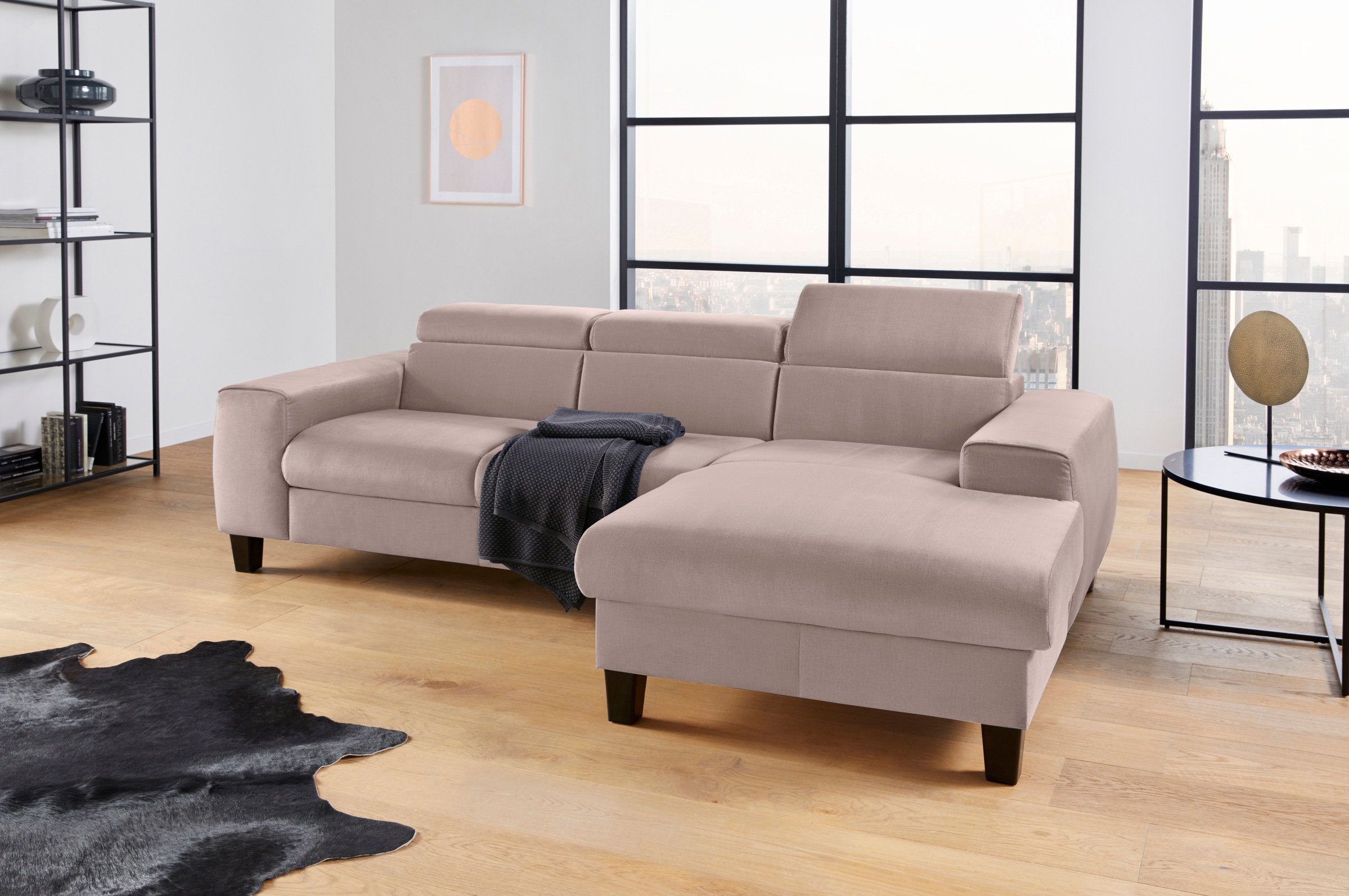 COTTA Ecksofa »Morven L-Form mit Kopfteilverstellung«, wahlweise mit Bettfunktion, Bettkasten & Wireless-Charger