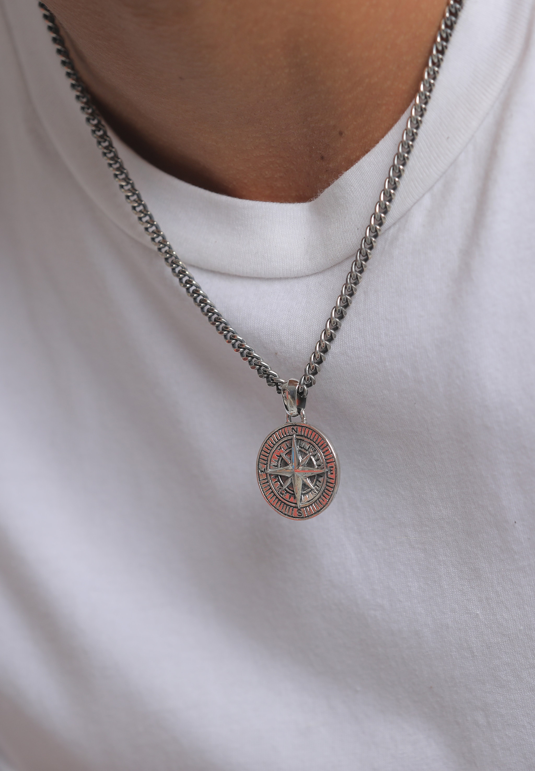 Kuzzoi Kette mit Anhänger »Herren Panzerkette Kompass Maritim 925er Silber«