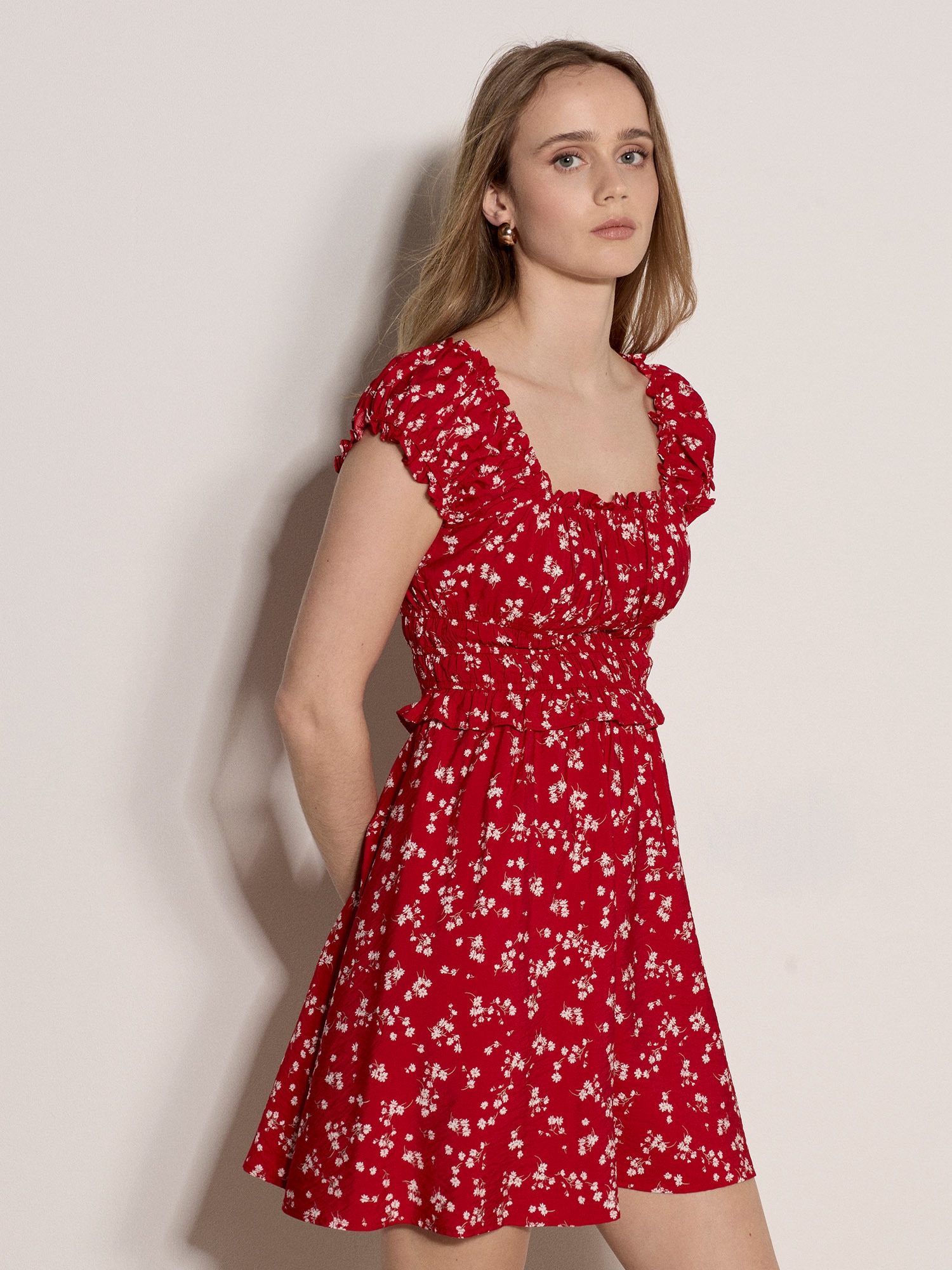 Apricot Minikleid "Geblümtes Mini-Kleid" mit Rüschen