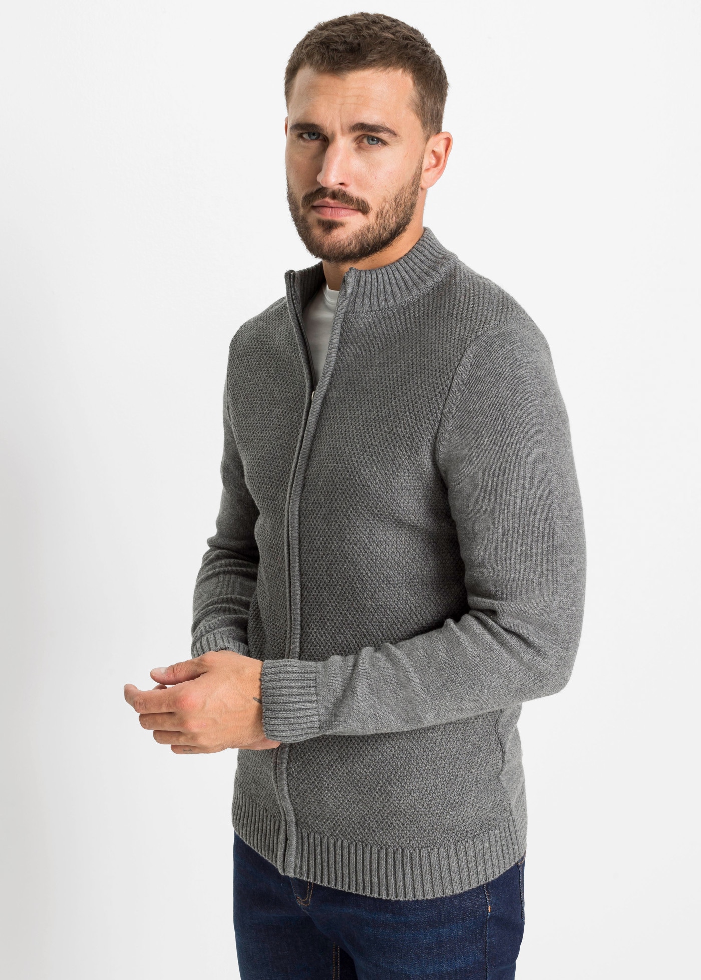 bonprix Strickjacke »Feinstrickjacke aus reiner Baumwolle« aus Feinstrick, mit Stehkragen, Regular Fit, im Casual-Stil