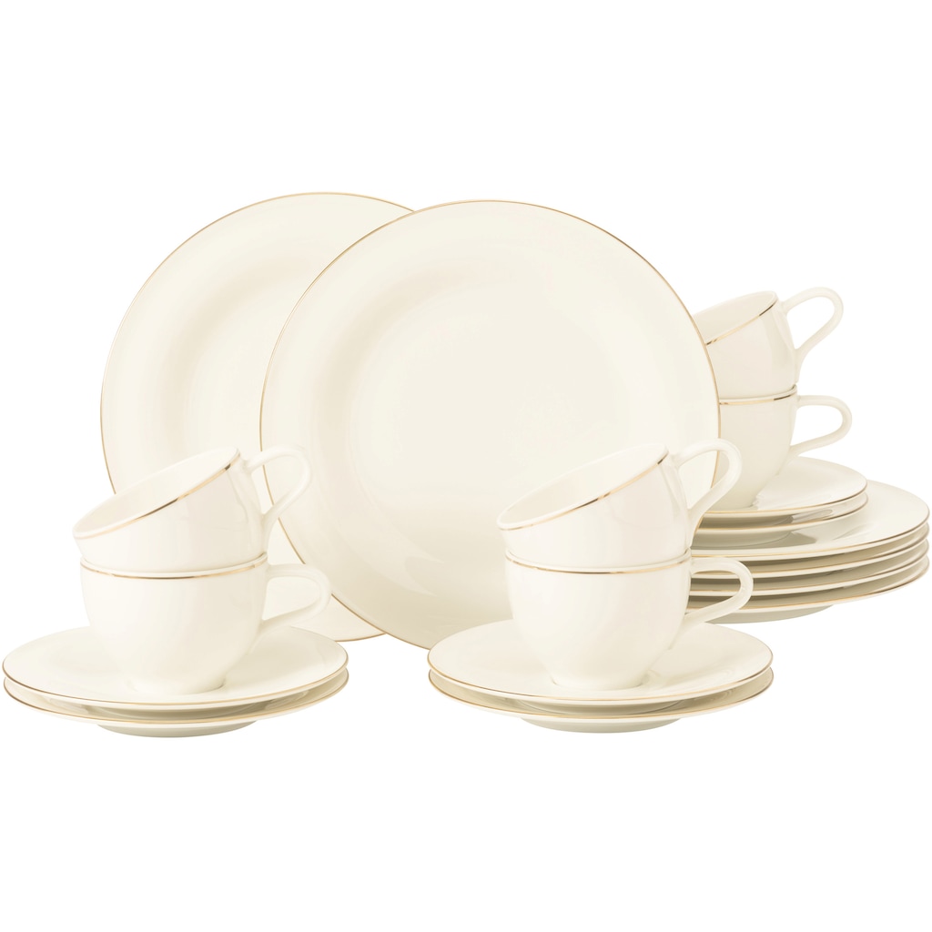 Seltmann Weiden Kaffeeservice »Geschirr-Set, Service Medina Goldlinie«, (Set, 18 tlg.), mit feiner Goldlinie, Made in Germany, 18 Teile, für 6 Personen