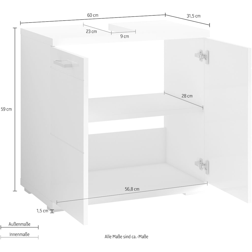 byLIVING Waschbeckenunterschrank »Nebraska«, Breite 60 cm, mit Hochglanzlackierung und verchromten Metallgriffen