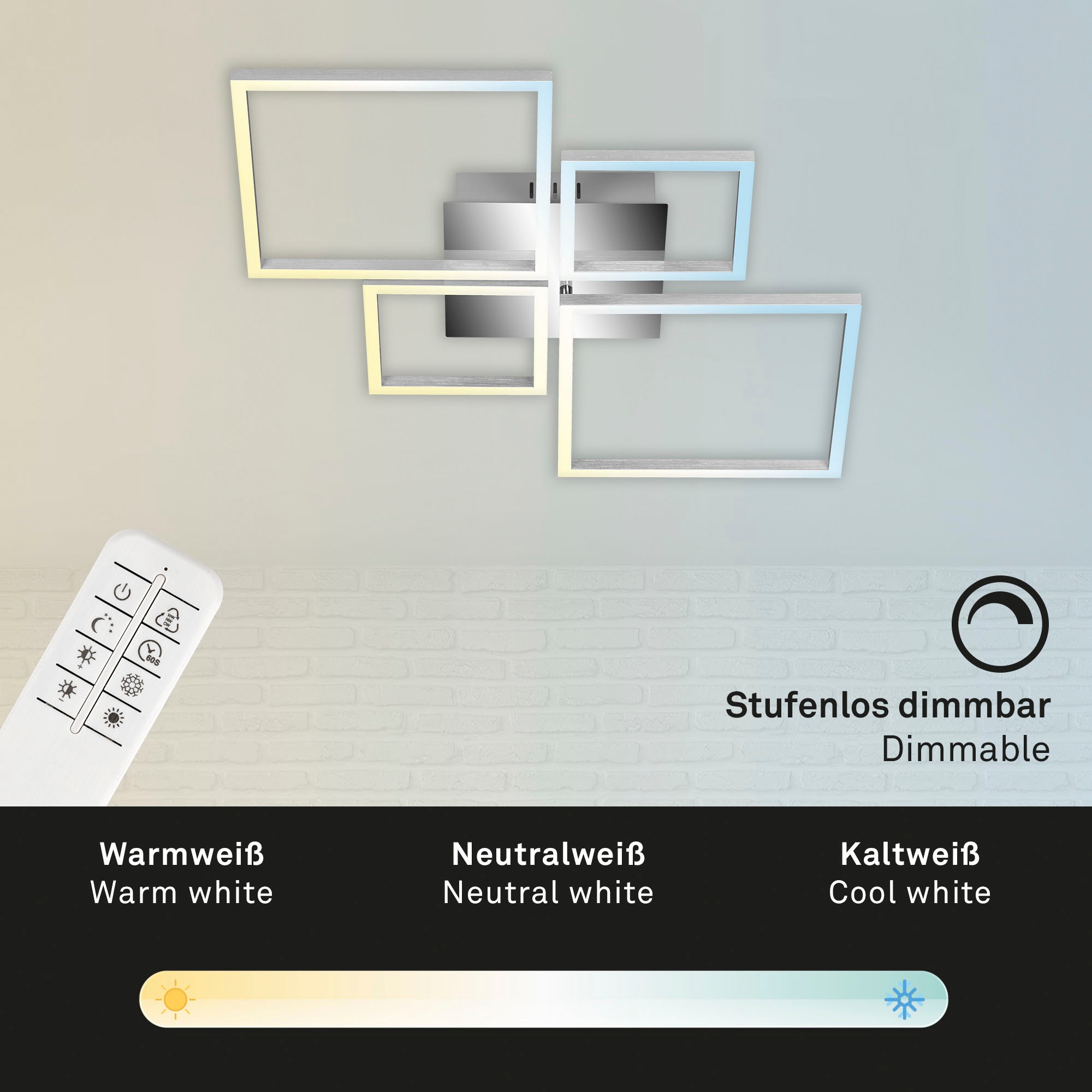 Briloner Leuchten LED Deckenleuchte »3093018 FRAME«, Deckenlampe, 75x46,7x7,5cm, Chrom-Alu, 38W, Wohnzimmer, Schlafzimmer