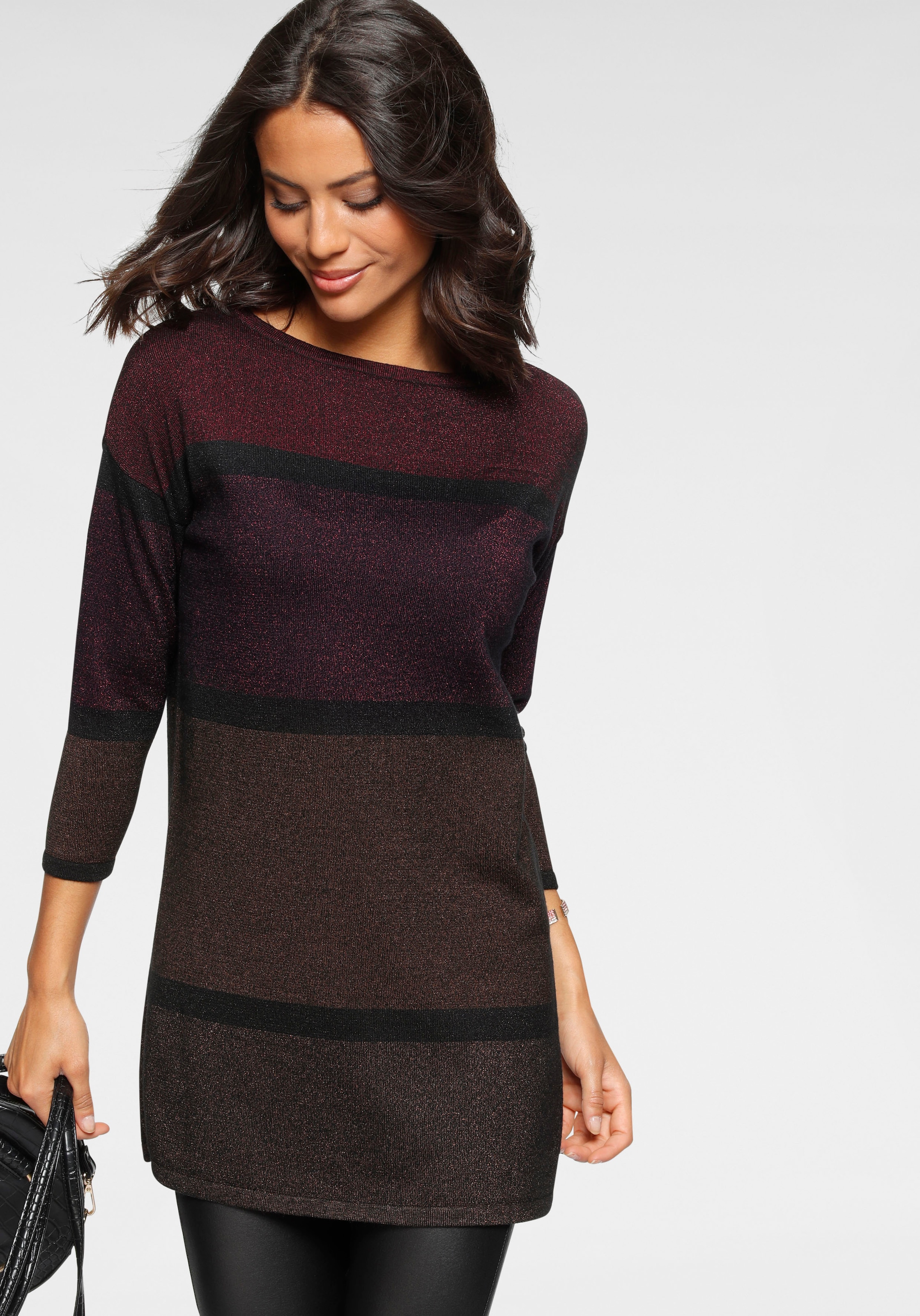 Laura Scott Longpullover, mit feinem Glanzeffekt und 3/4 Ärmeln günstig online kaufen