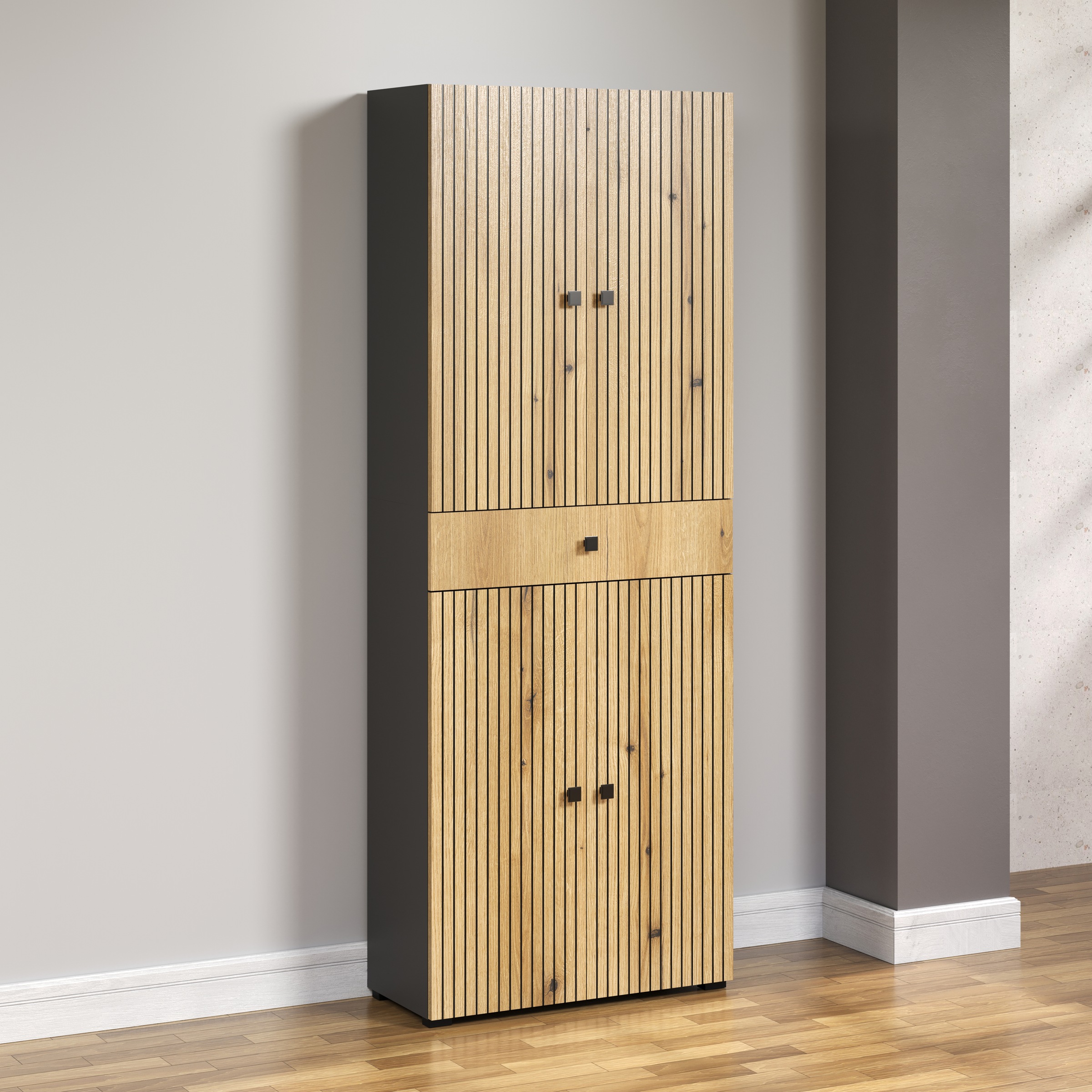welltime Hochschrank »Amrum«, (1 St.), Breite 40cm, geräumiger Hochschrank Eiche Rillenoptik Badschrank