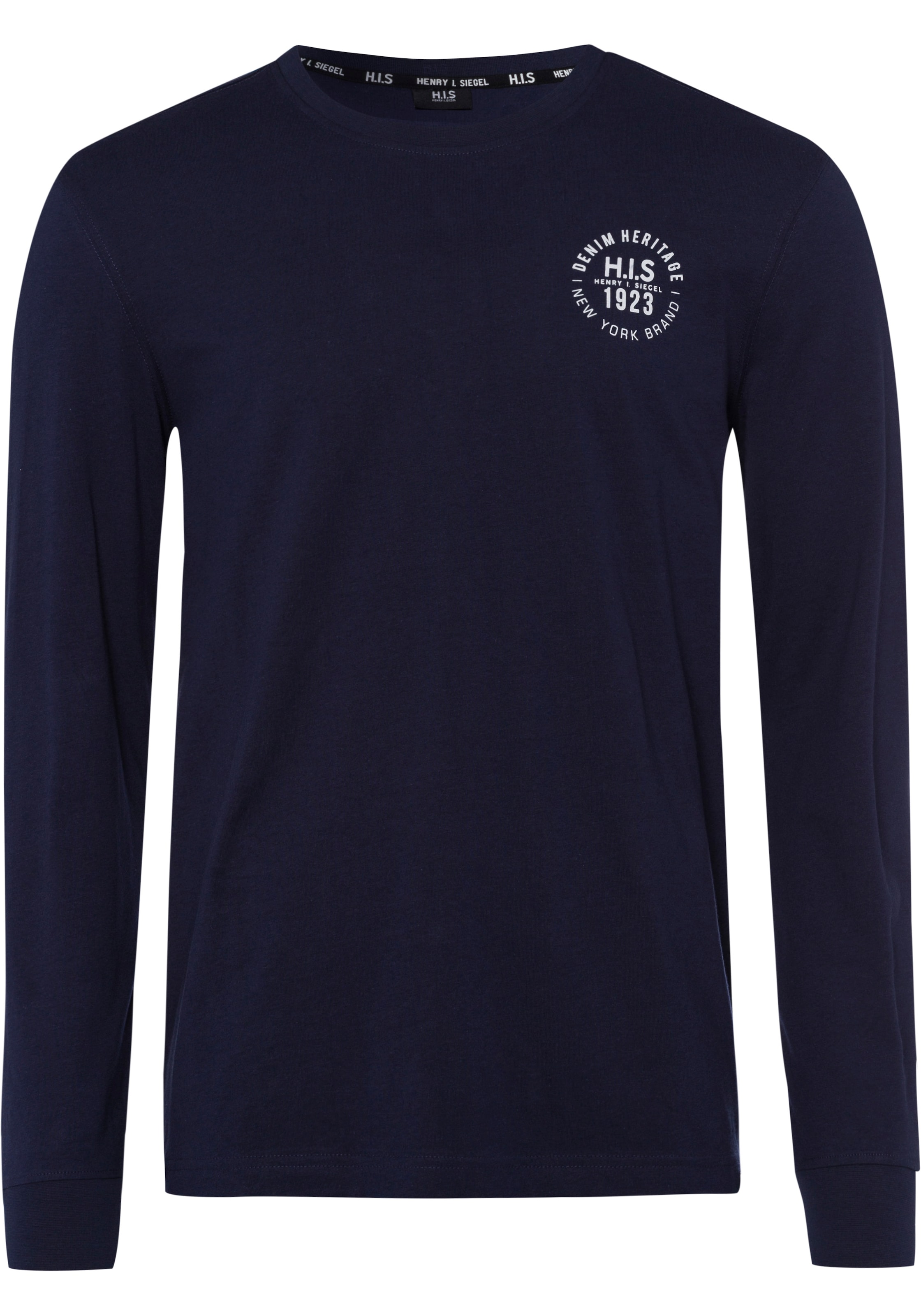 H.I.S Langarmshirt, (Packung, 2 tlg., 2er-Pack), Langarm, bedruckt, Rundhalsausschnitt, aus 100% Baumwolle