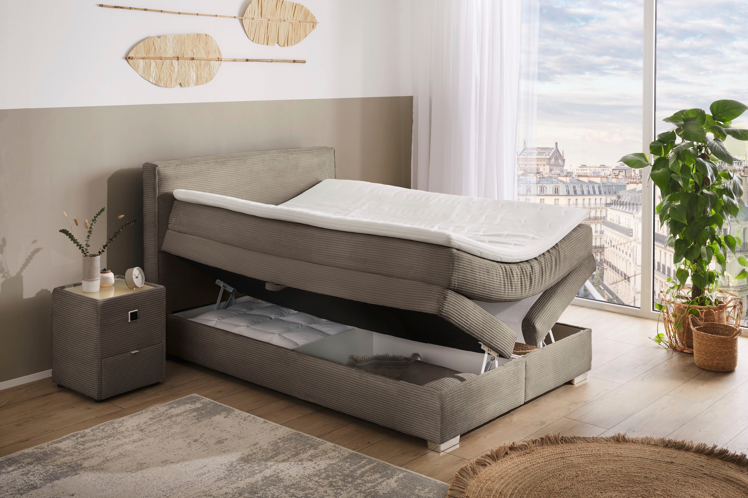 Jockenhöfer Gruppe Boxspringbett »Arabella, 2x 70er Boxen mit Stauraum«, Wende-Bonell-Federkern-Matratze (H2/H3), inkl. Topper