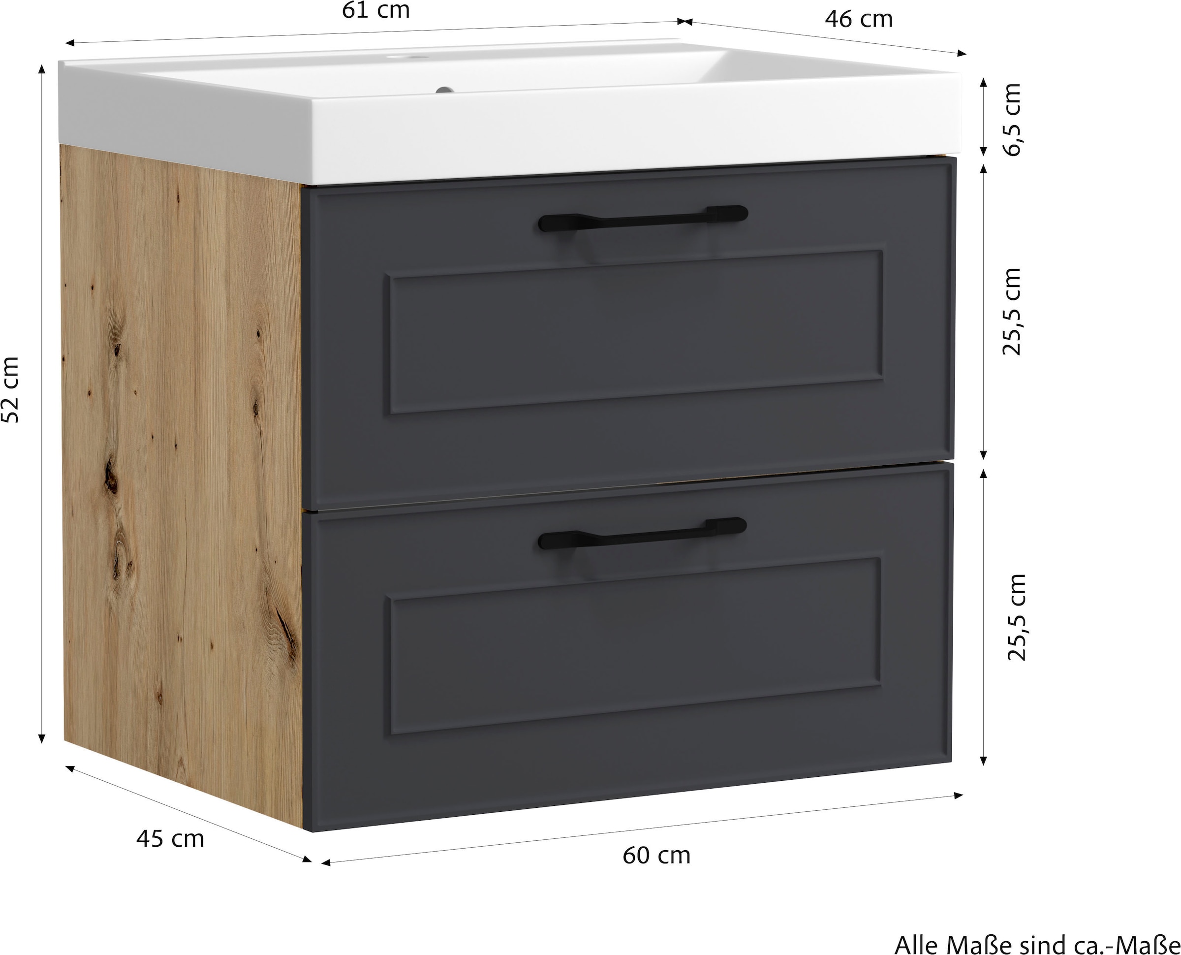 welltime Waschtisch »CADIZ, Waschtisch« matt grau, Landhaus-Optik, schwarze Aktzente