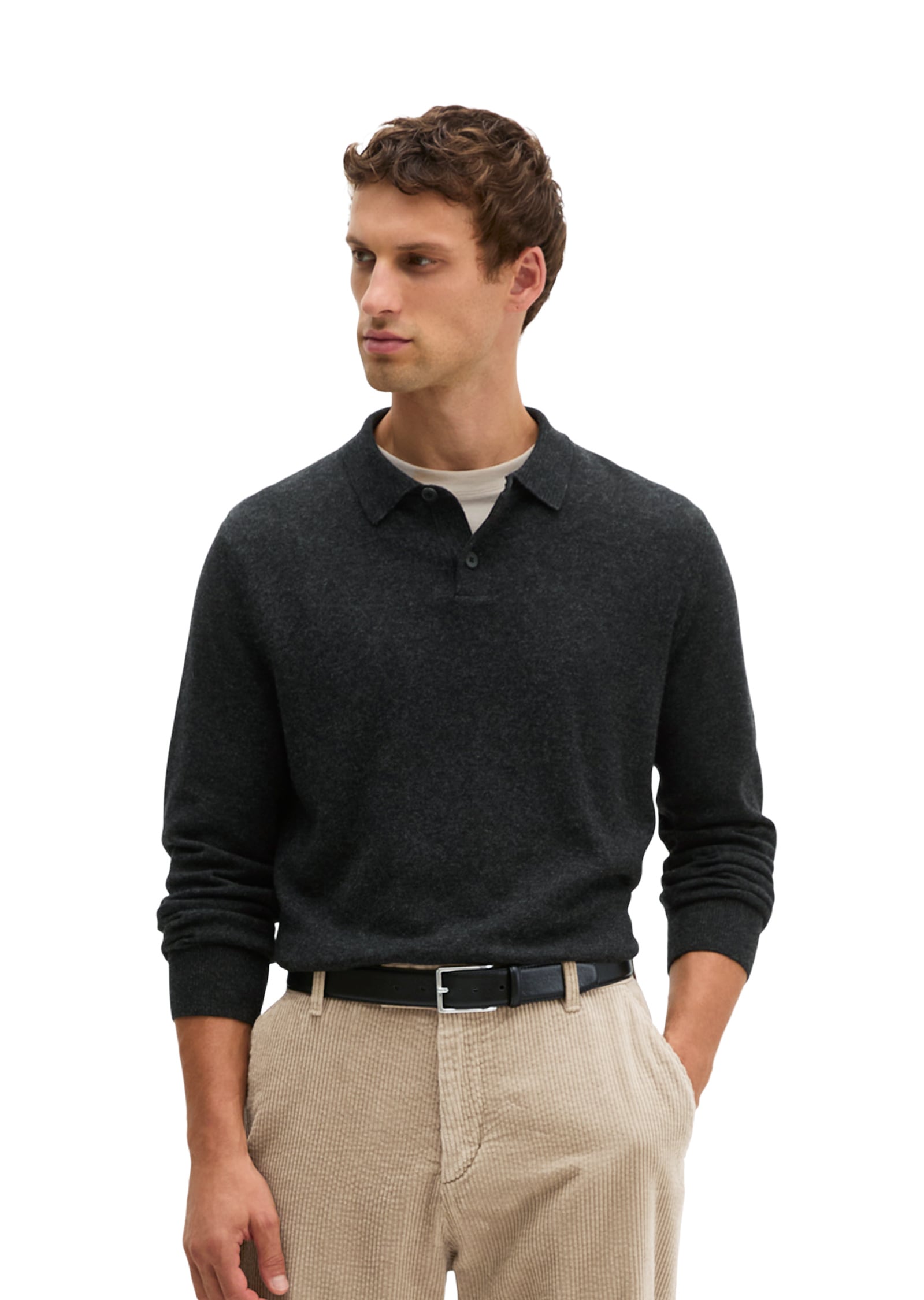 Marc OPolo Langarm-Poloshirt "aus softem Bio-Bauwoll-Schurwoll-Mix"