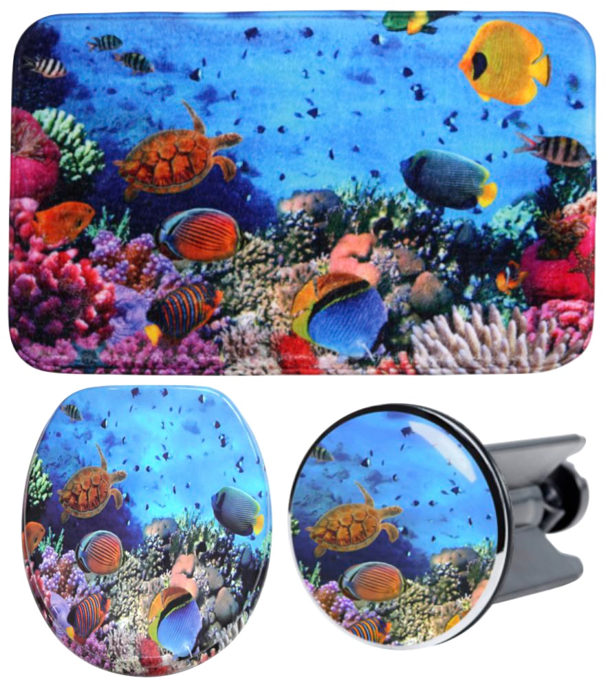 Sanilo Badaccessoire-Set "Ocean" bestehend aus WC-Sitz, Badteppich und Wasc günstig online kaufen