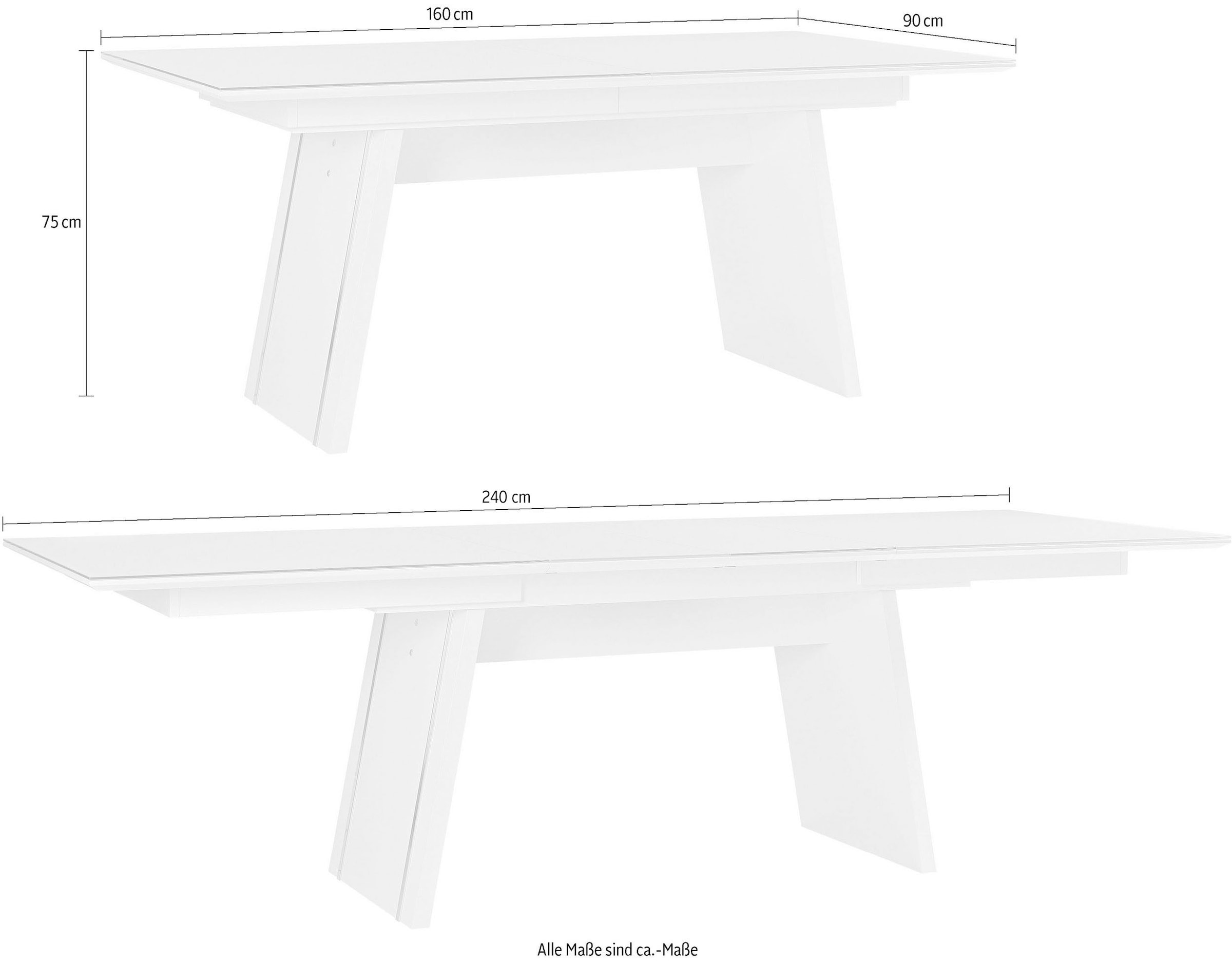 LEONARDO Esstisch »Cube«, mit Sicherheitsglas und edlem MDF Holz, Breite 160-240 cm