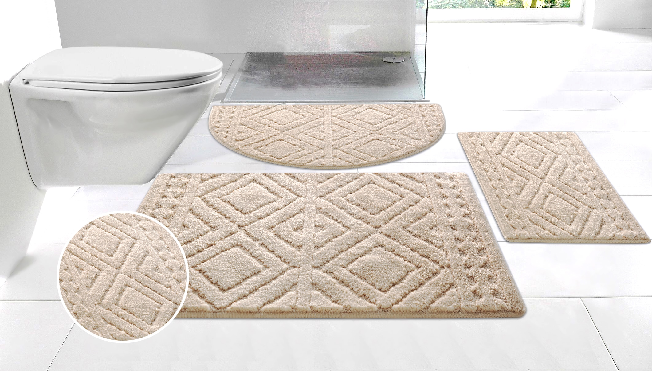 OTTO home "Louvres, Badvorleger, Badezimmer Teppich, Duschvorleger" Höhe 10 mm rutschhemmend beschichtet schnell trocknend Badteppich, Uni Farben, Hoch-Tief Effekt, Boho-Style