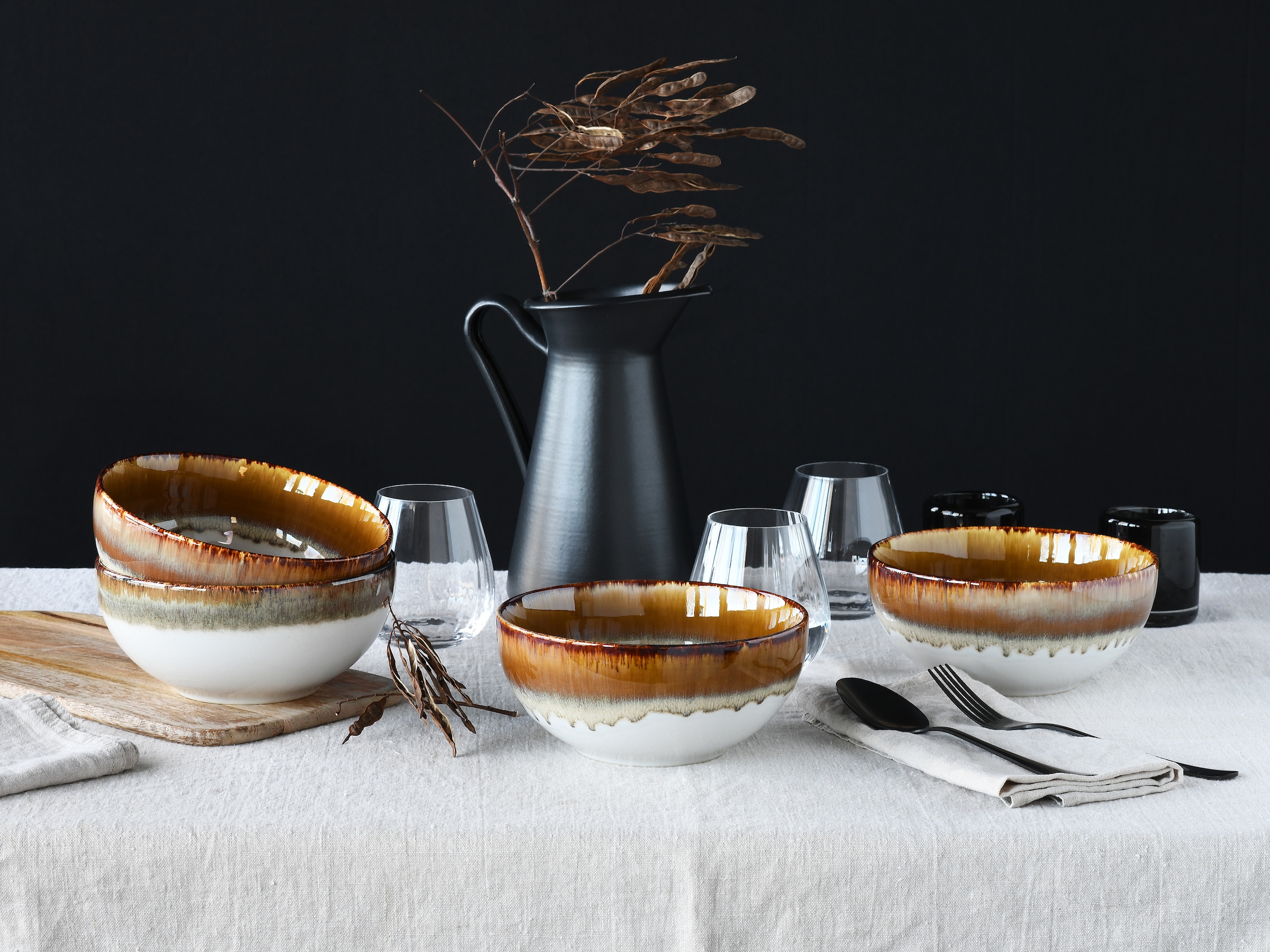 CreaTable Schale »Cascade, Buddha Bowl 17,5 cm 4-tlg«, 4 tlg., aus Steinzeug, Rekativglasur, Healthy Food