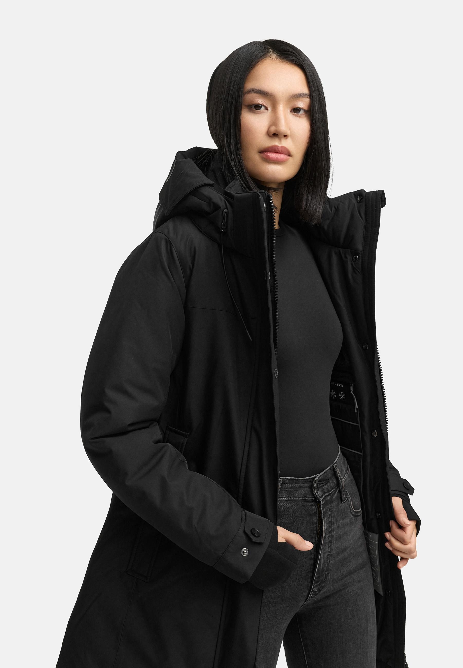 Navahoo Wintermantel »Frostkuss 14«, Warmer Damen Mantel mit abnehmbarer Kapuze und Taillengürtel
