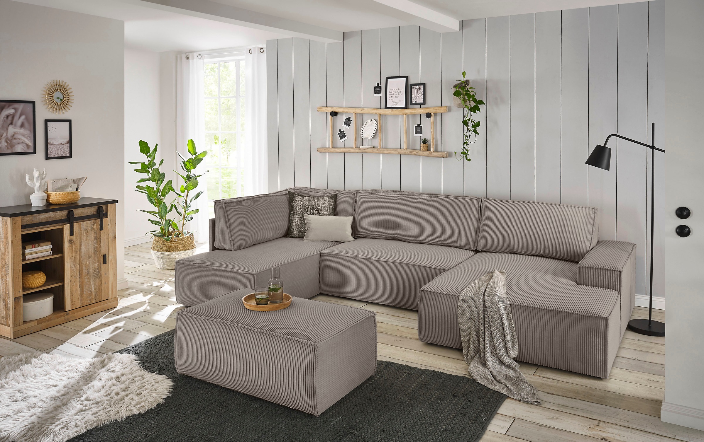 Home affaire Wohnlandschaft »SHERWOOD 329 cm, U-Form, Schlafsofa,«