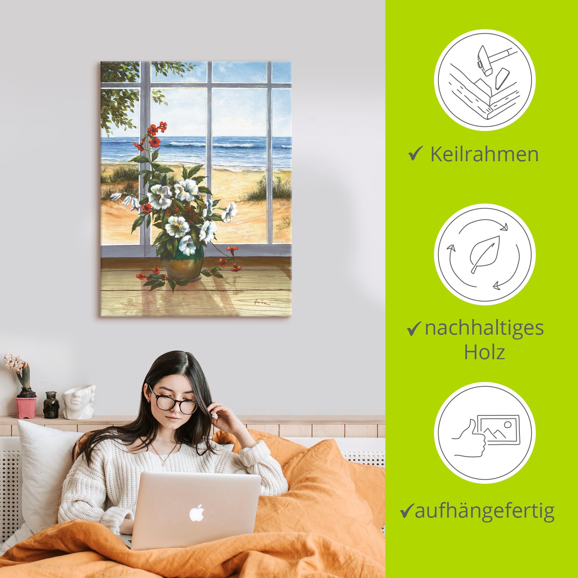 Artland Wandbild »Meerblick«, Fensterblick, (1 St.), als Leinwandbild, Poster in verschied. Größen