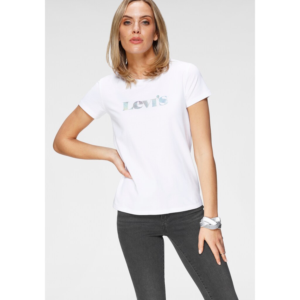 Damenmode Shirts & Sweatshirts Levi's® Rundhalsshirt »The Perfect Tee Pride Edition«, mit glänzendem Marken-Schriftzug weiß
