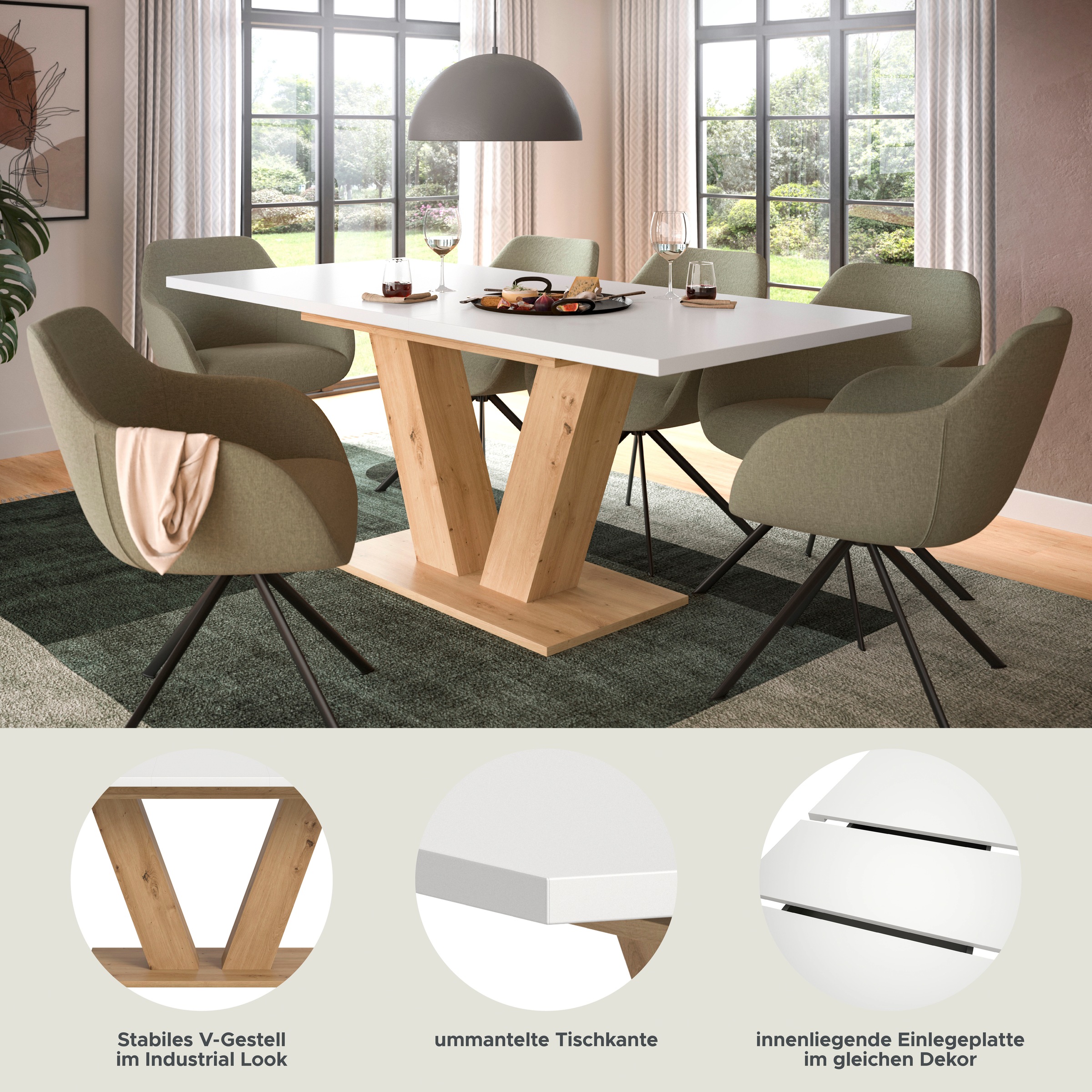 Thumbnail - INOSIGN Esstisch "Motus, ausziehbar 150 -190 cm, inklusive 40 cm Einlegeplatte" Set, 1 Stk. tlg. V-Gestell mit Bodenplat...