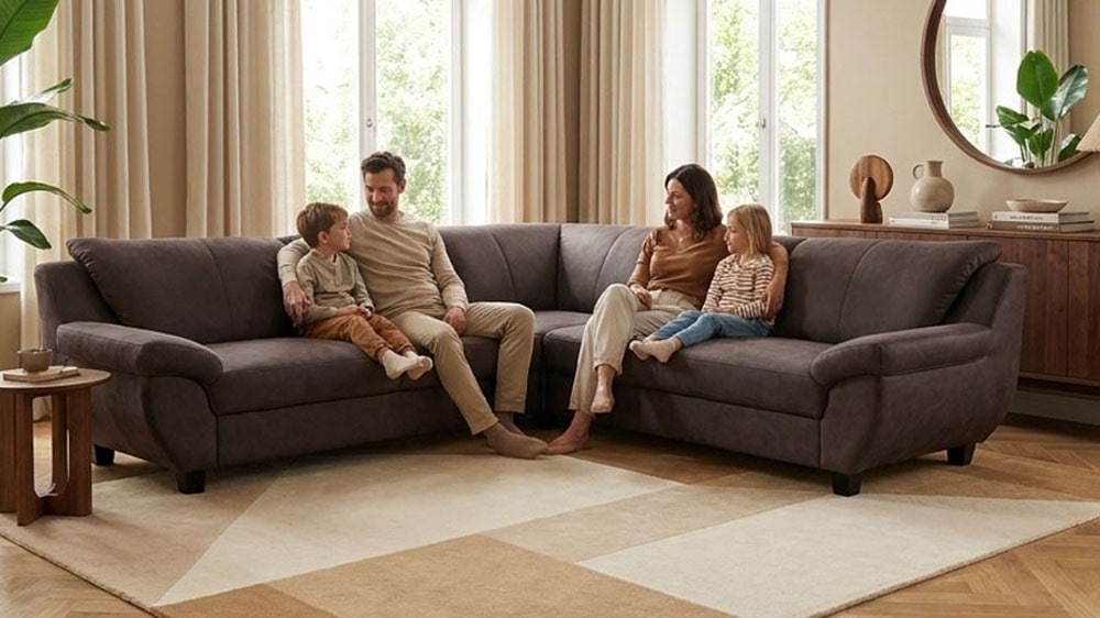 OTTO home "Sillkeborg 251 x 251 cm, formschönes Sofa mit dunklen Füßen" mit Schlaffunktion, L-Form, aus Pet Friendly Bezug
