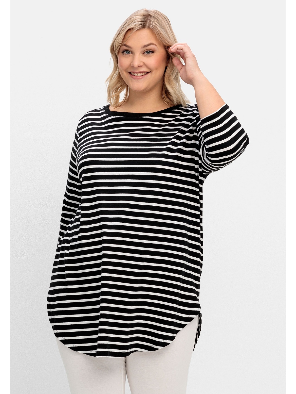 Sheego Longshirt "Große Größen", mit Streifen und Nacken-Reißverschluss günstig online kaufen