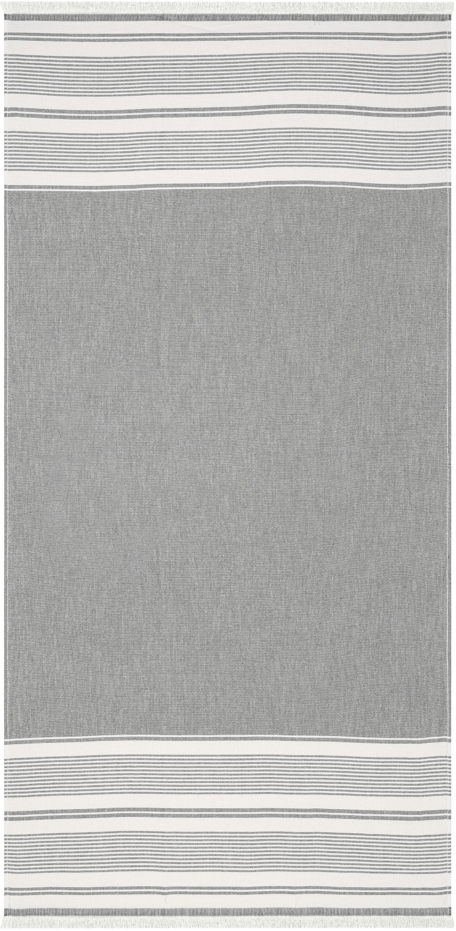 Strandtuch EGERIA, B:80cm L:180cm, grau, gewebte Ware, Baumwolle, Handtücher, "Pestemal", 80x180 cm, mit Fransen
