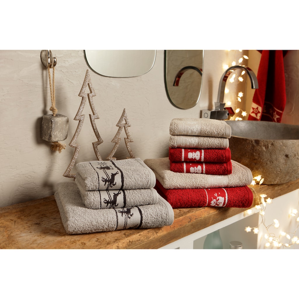 my home Handtuch Set »Weihnachten, Handtuch und Gästetücher«, (Set, 3 St., 1 Handtuch (50x100 cm)-2 Gästetücher (30x50 cm)
