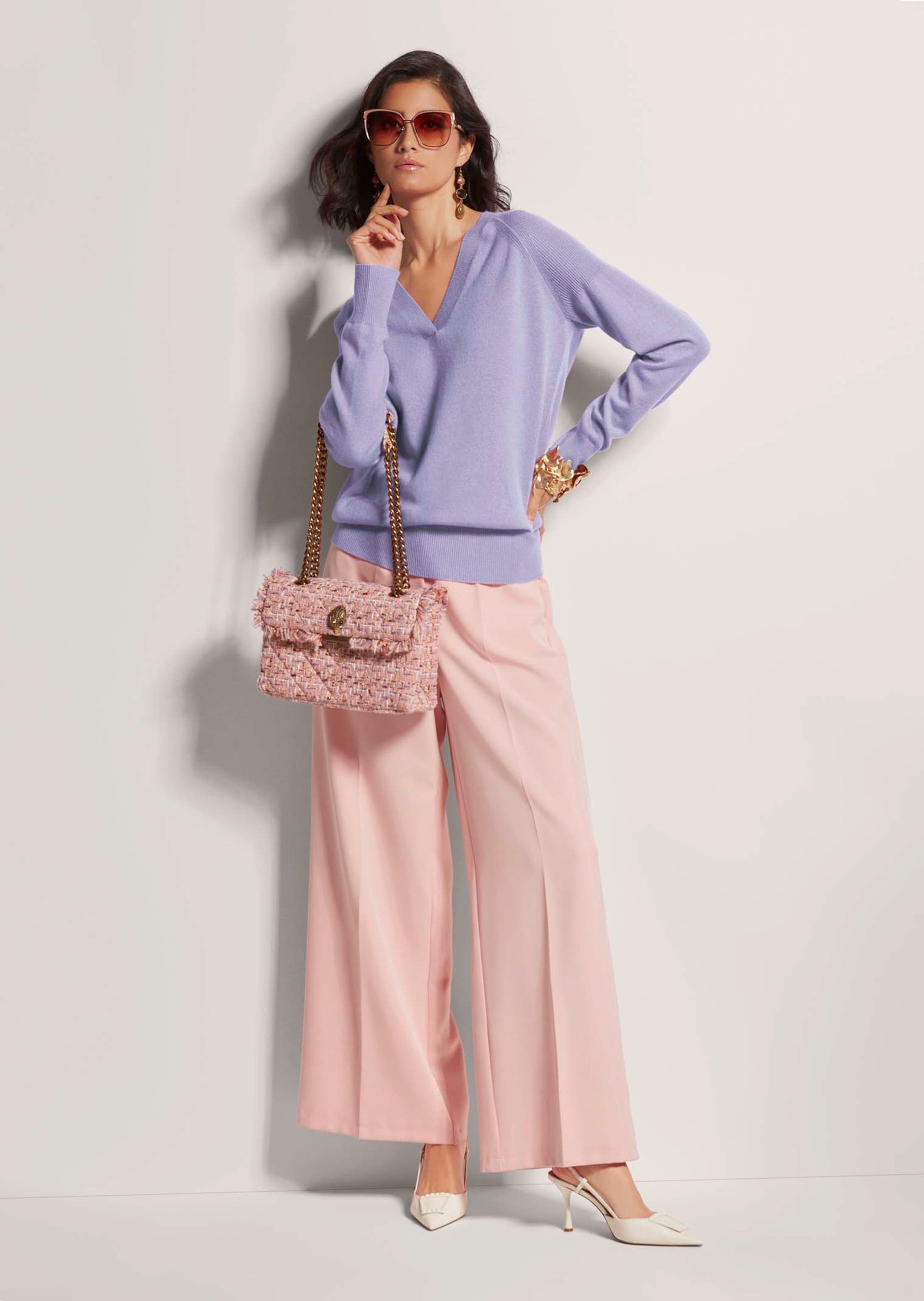 MADELEINE Longpullover »Pullover Kaschmirpullover mit V-Ausschnitt«