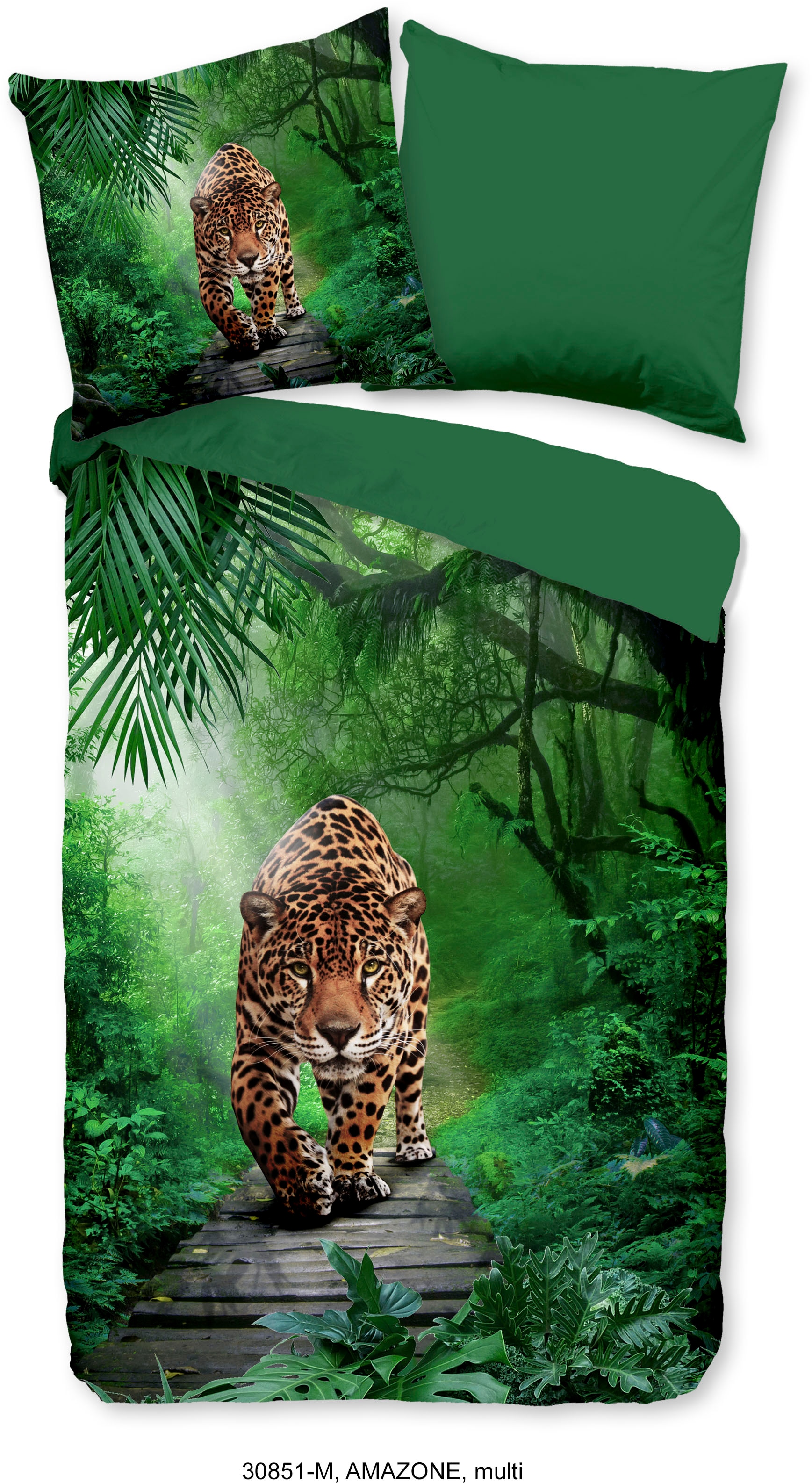 PURE luxury collection Wendebettwäsche "Amazone", Mikrofaser, 135x200, Pflegeleicht, Reißverschluss, Wendeoptik, Leopard