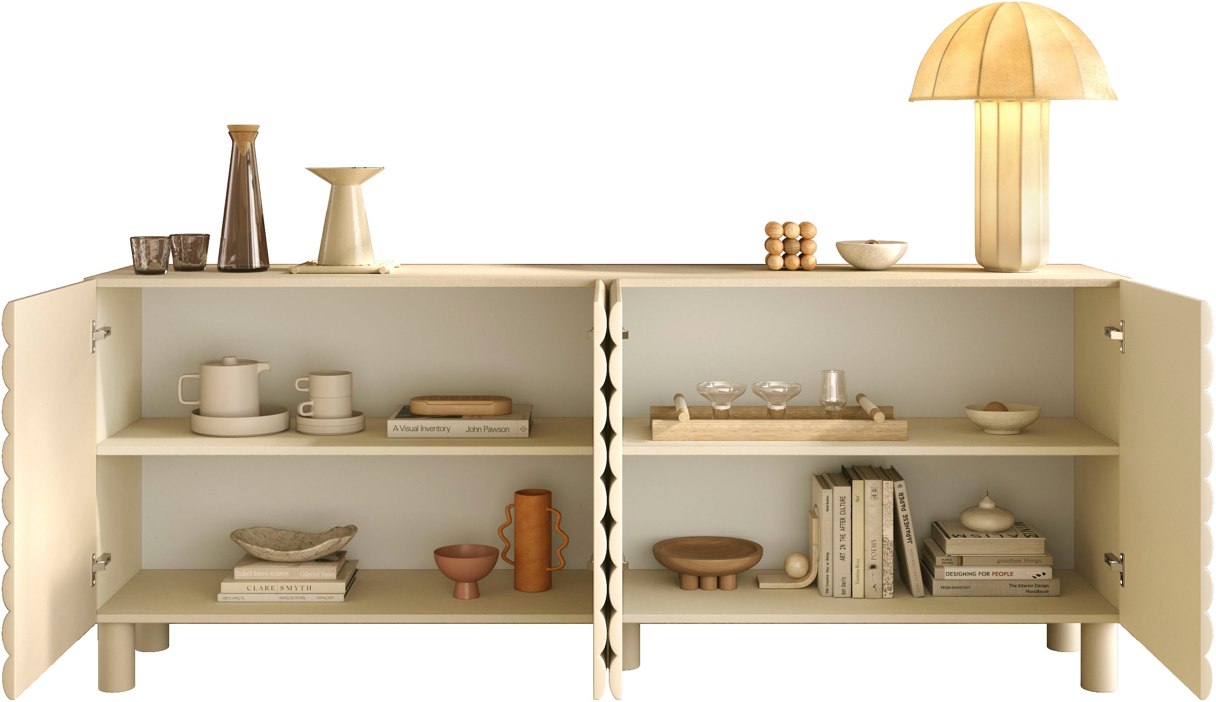 OTTO home Sideboard »Adria, 202 cm breit, 4 Türen, Anrichte, Kommode, Stauraumschrank« Korpus Talco Spatolato, MDF-Fronten in 3D-Design, viel Stauraum