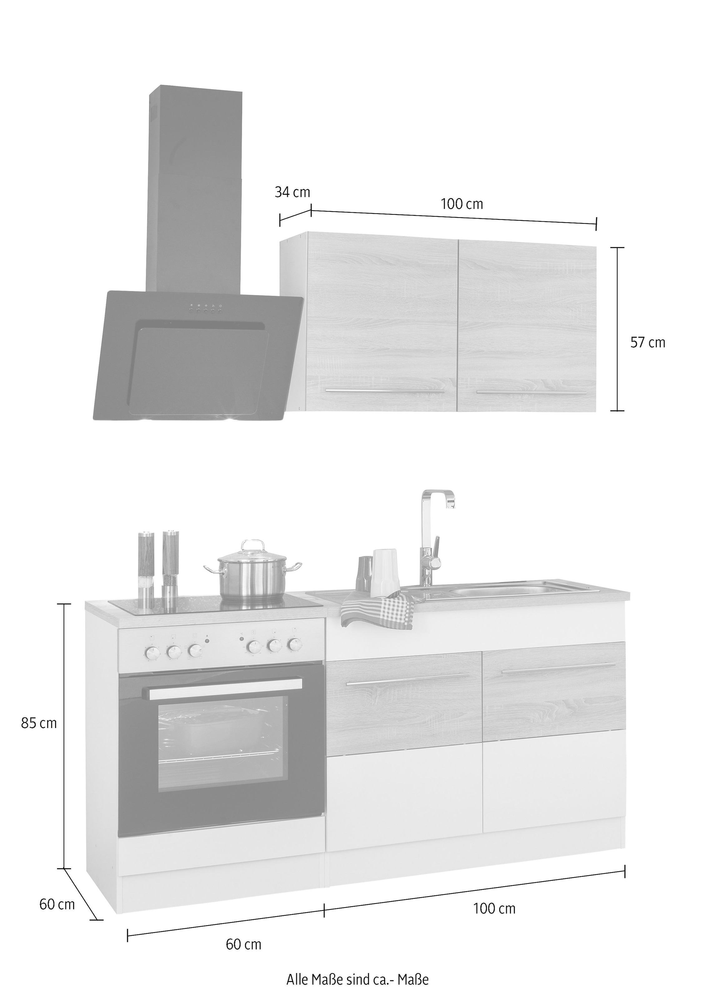 HELD MÖBEL Küchenzeile »Trient«, mit E-Geräten, Breite 160 cm