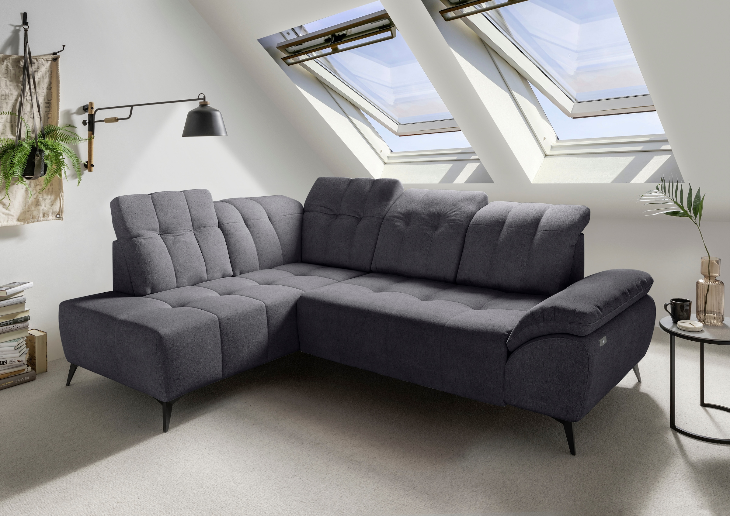 Home affaire Ecksofa "Fiore modern, bequeme Armlehne, tolle Detailverarbeitung, L-Form" elektrischer Sitzvorschub und Kopfstützen höhenverstellbar