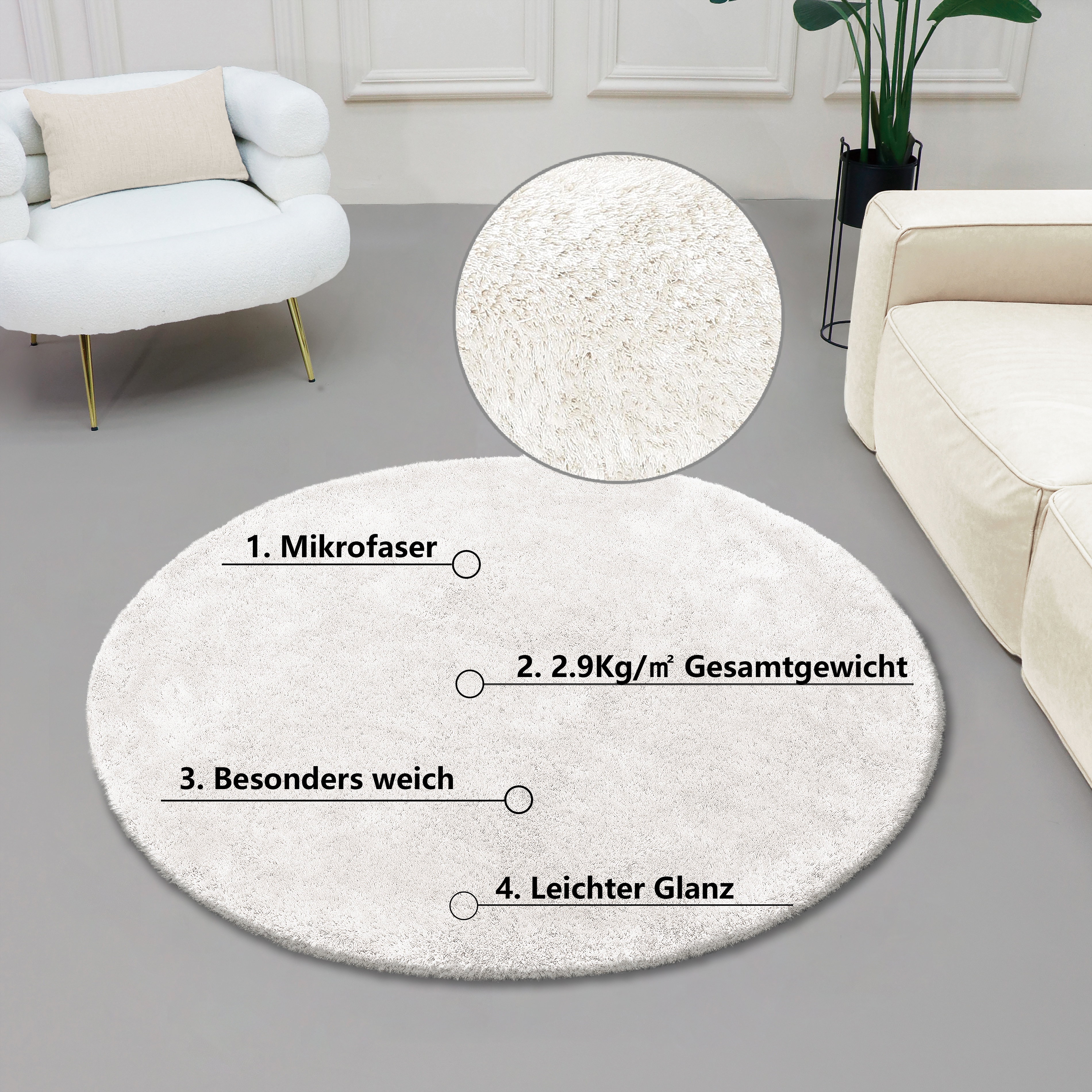 Bruno Banani Teppich "Dana Teppich, besonders weich und kuschelig, Kundenliebling" rund 30 mm Höhe uni, Mikrofaser Teppiche, Wohnzimmer, Schlafzimmer, Esszimmer