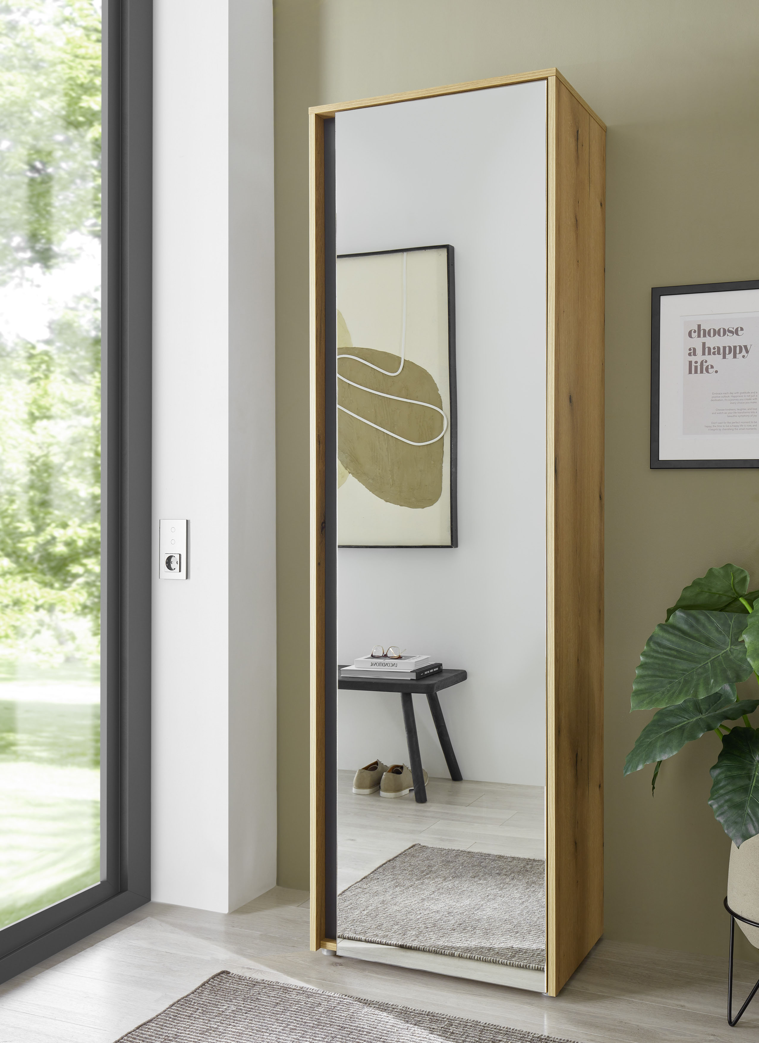 Home affaire "GiRON/CiTY, moderner Garderobenschrank, Kleiderschrank mit Stauraum" Spiegeltür, Teleskopauszug, Tür beidseitig montierbar, 60 cm breit