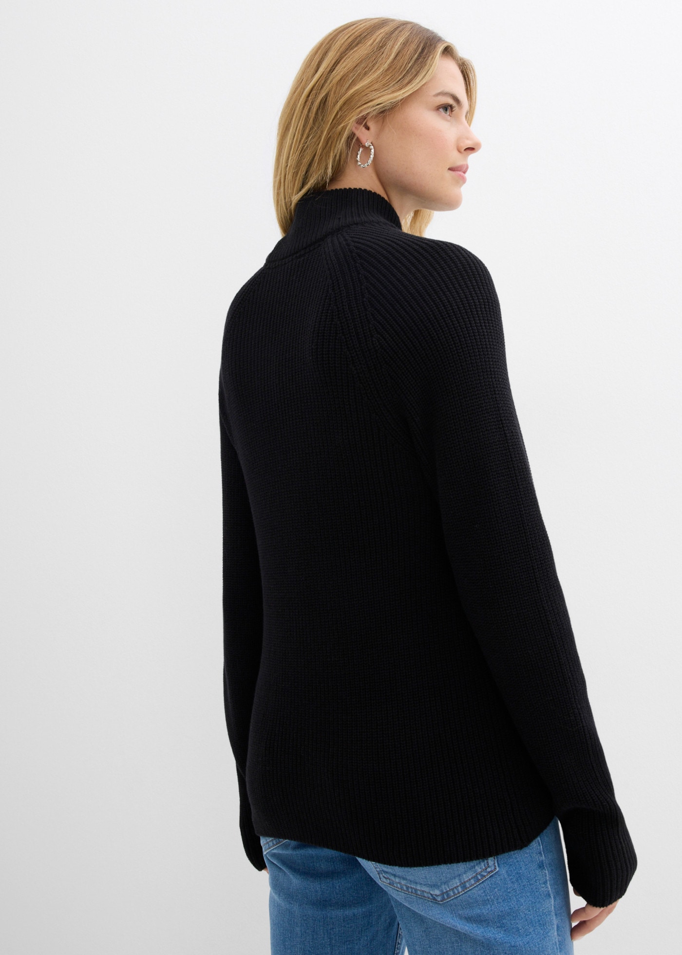 bonprix Strickpullover aus reiner Baumwolle, Loose Fit, mit Stehkragen, im Casual Stil
