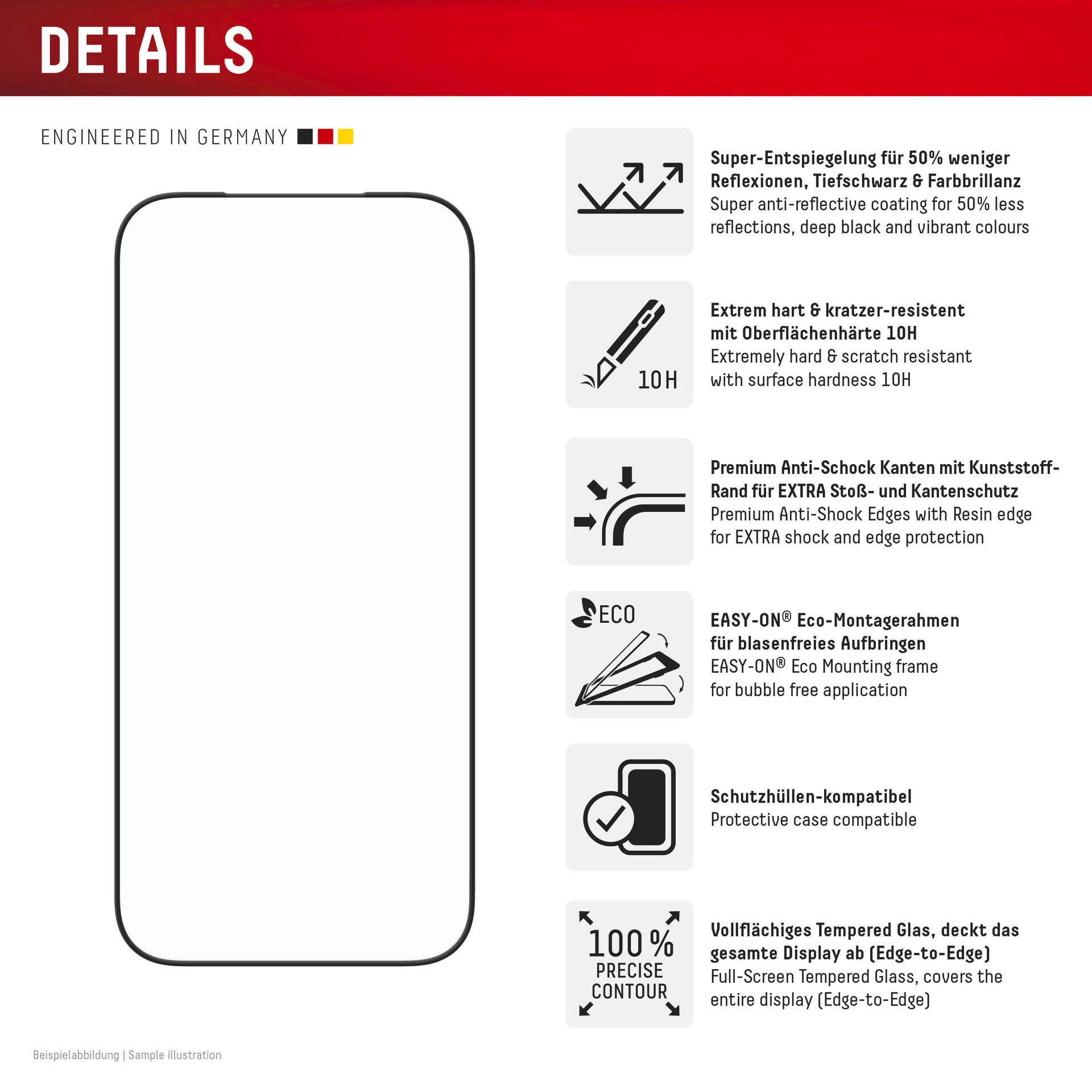 Displex Displayschutzglas »Premium Glass Screen Protector Anti-Reflex«, für Apple iPhone 17 Pro, Displayschutzfolie, Schutzfolie, Bildschirmschutz, kratz- & stoßfest