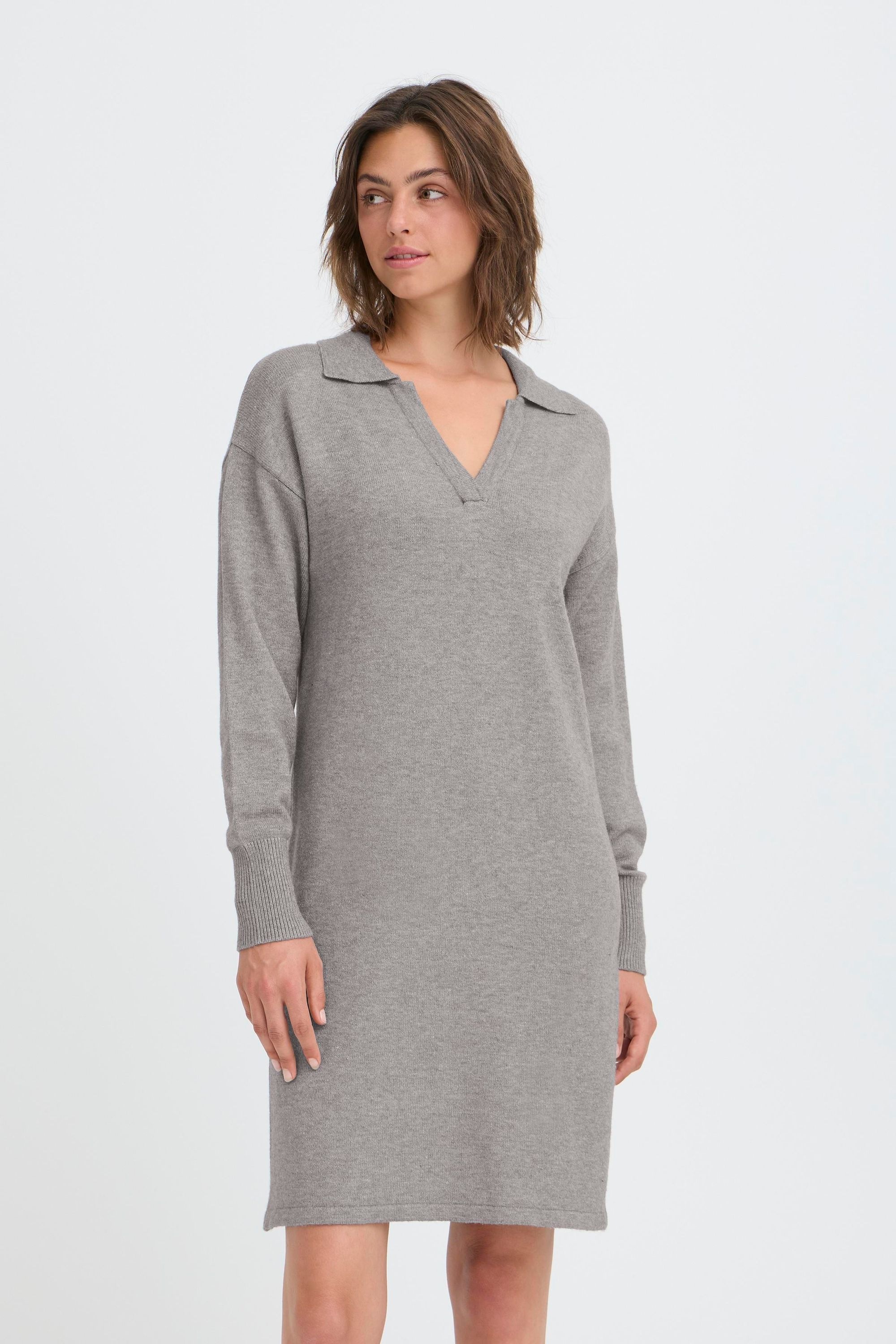 Strickkleid OXMO "Strickkleid OXBMMNERA DRESS", Damen, Gr. XS, N-Gr, grau (mid grau melange), Obermaterial: 50% Viskose CV. 27% Nylon NY. 23% Polyester PES., Kleider Strickkleid 2