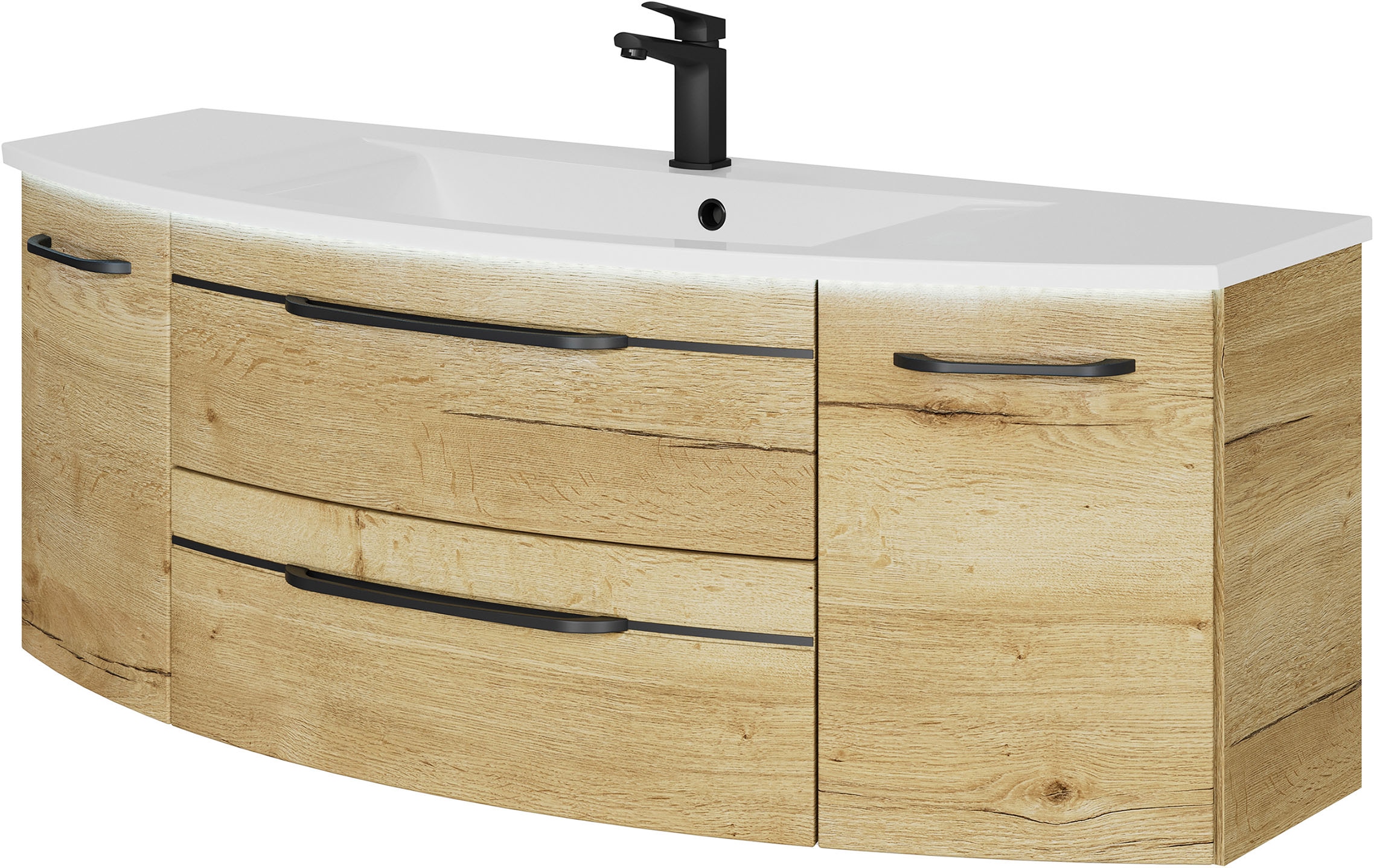 Saphir Waschtisch »Serie 7045 Mineralmarmor-Waschtisch und Unterschrank, 131 cm breit«, Waschplatz mit 2 Schubladen, 2 Türen, Badmöbel Set mit Waschtisch