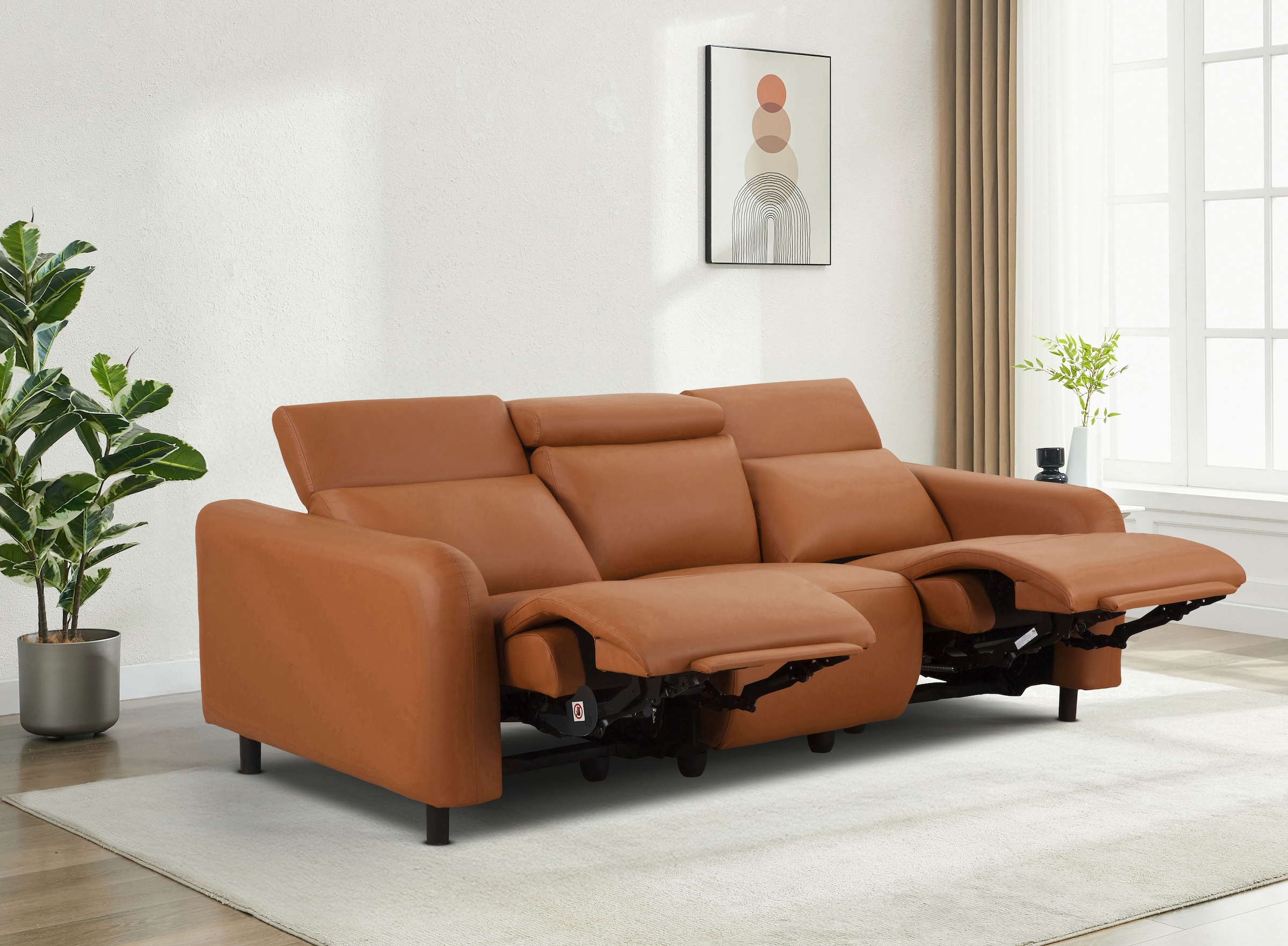 Home affaire 3-Sitzer »SKAANE Lederoptik, 229 cm, manuelle-u. elektrische Relaxfunktion«, Relax-Funktion in 2 Sitzen, Kopfteilverstellung, Federkernpolsterung