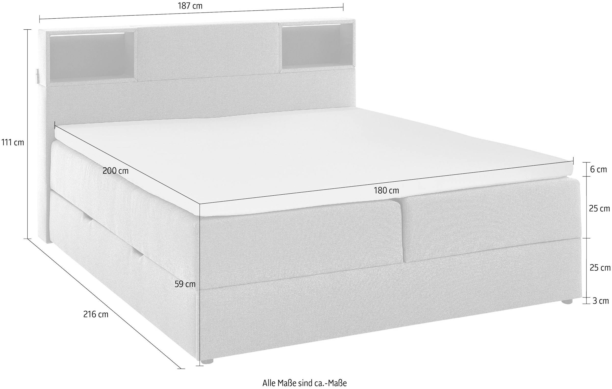 meise.möbel Boxspringbett »Caja mit Bettkasten und Topper«, mit LED ausgestattetes Ablagefach im Kopfteil