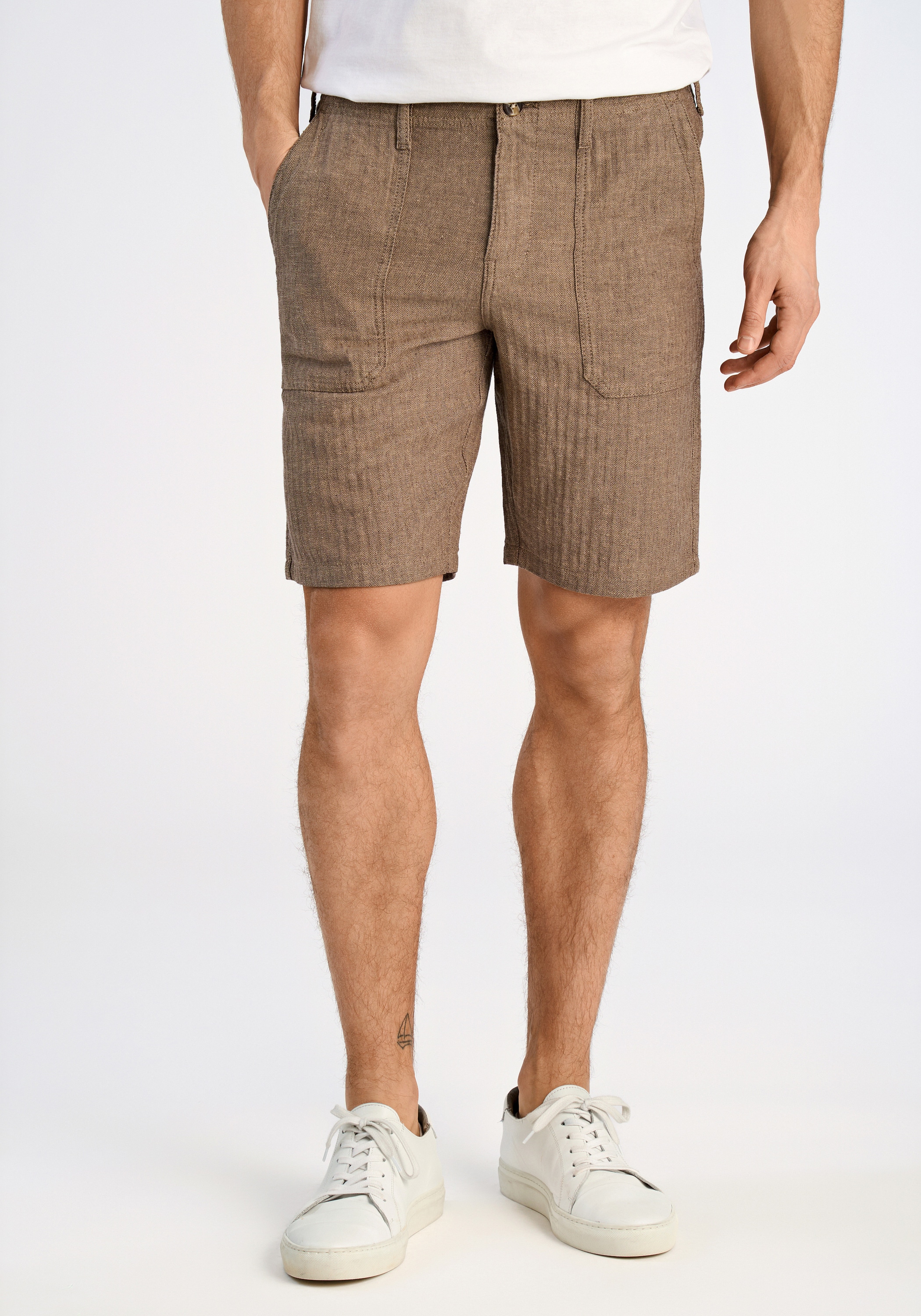 Shorts LINDBERGH "Leinenshorts Relaxed Fit", Herren, Gr. XXL, grau (dk stone), Obermaterial: 55% Baumwolle, 45% Leinen, meliert, relaxed fit, Hosen Shorts